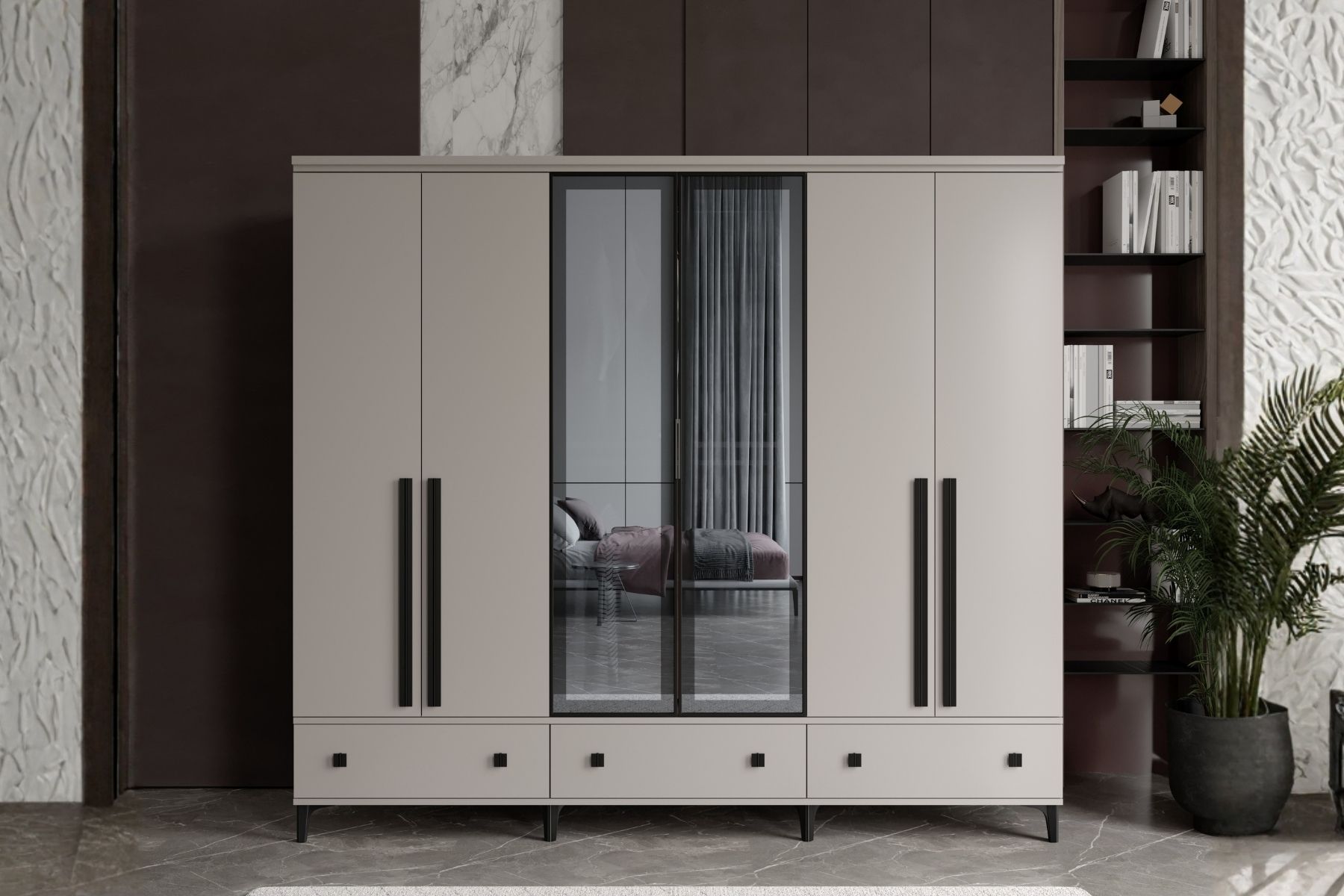 Arona 6 Kapılı Camlı Gardırop 