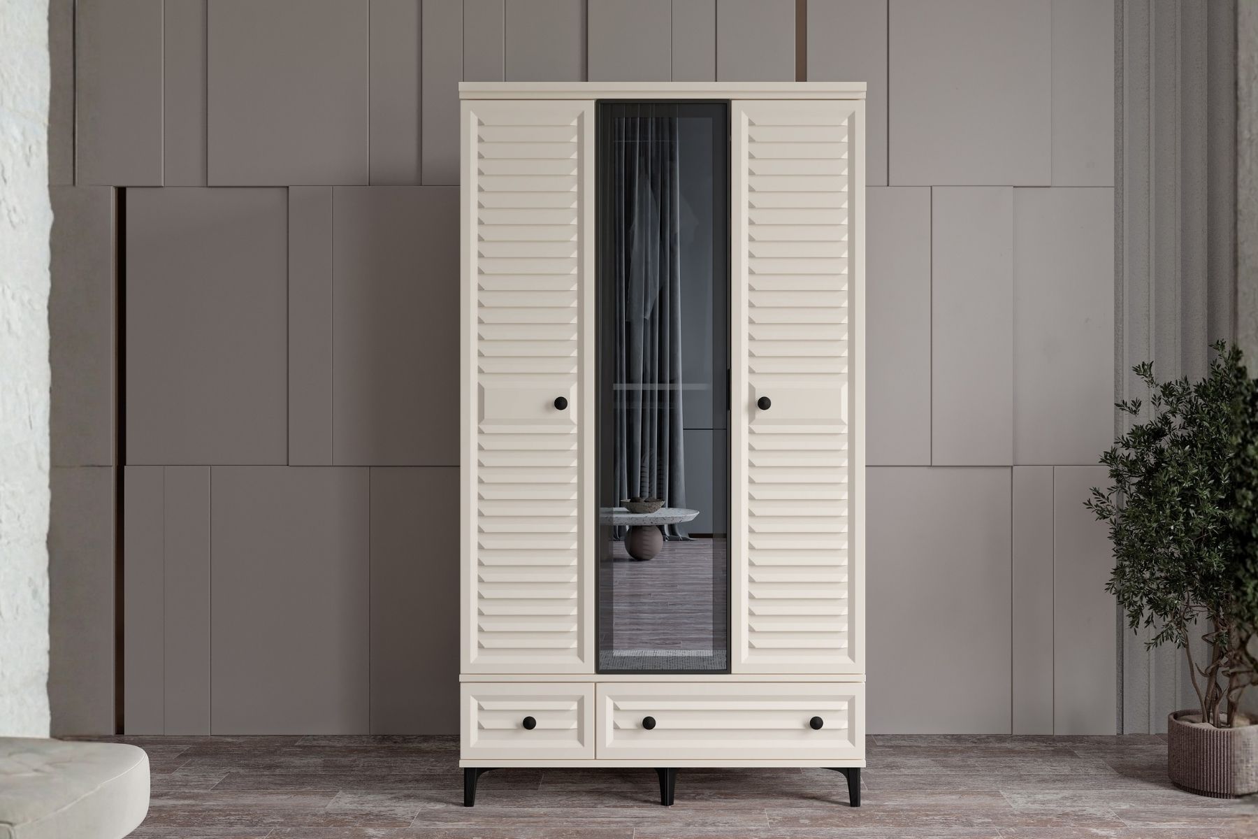 Risk Moon 3 Kapılı Camlı Gardırop 