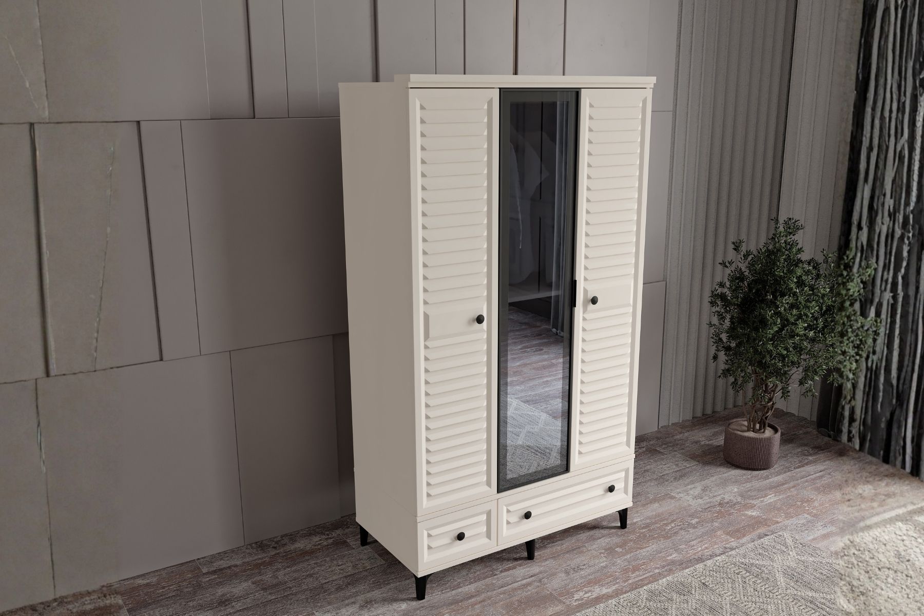 Risk Moon 3 Kapılı Camlı Gardırop 