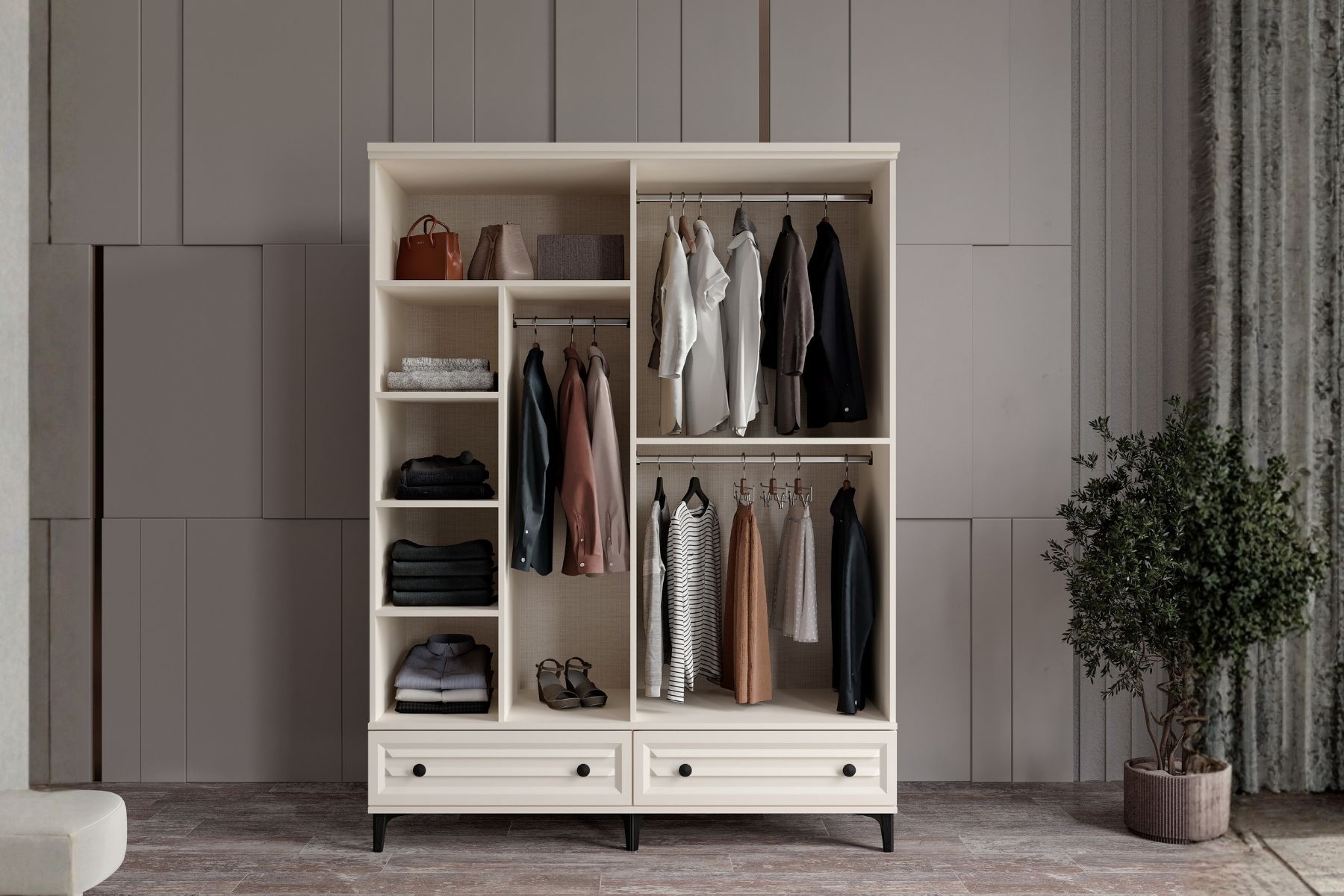 Risk Moon 4 Kapılı Camlı Gardırop 