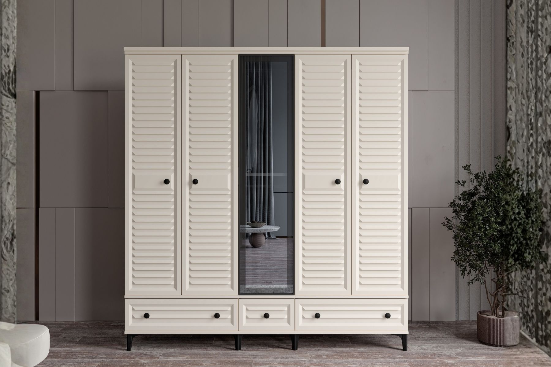 Risk Moon 5 Kapılı Camlı Gardırop 