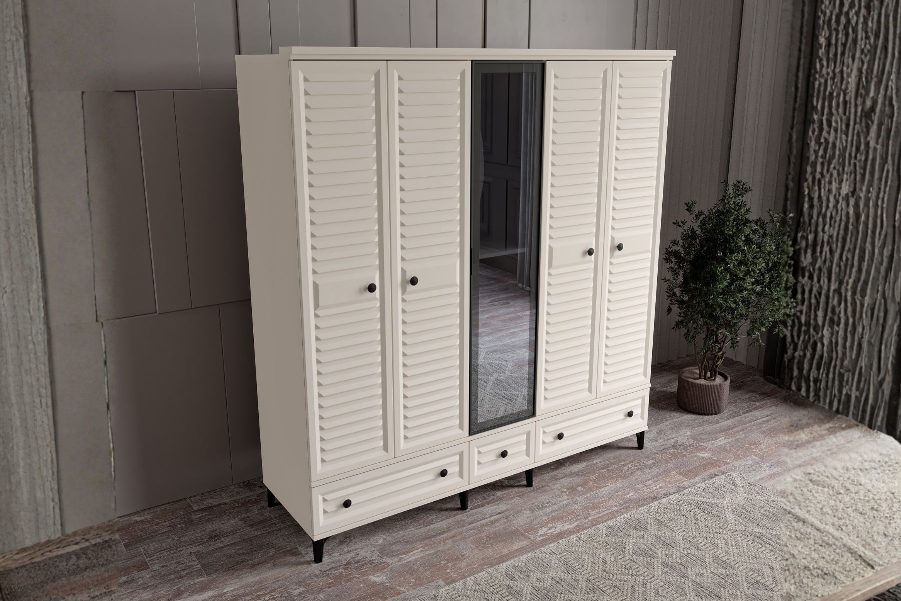 Risk Moon 5 Kapılı Camlı Gardırop 