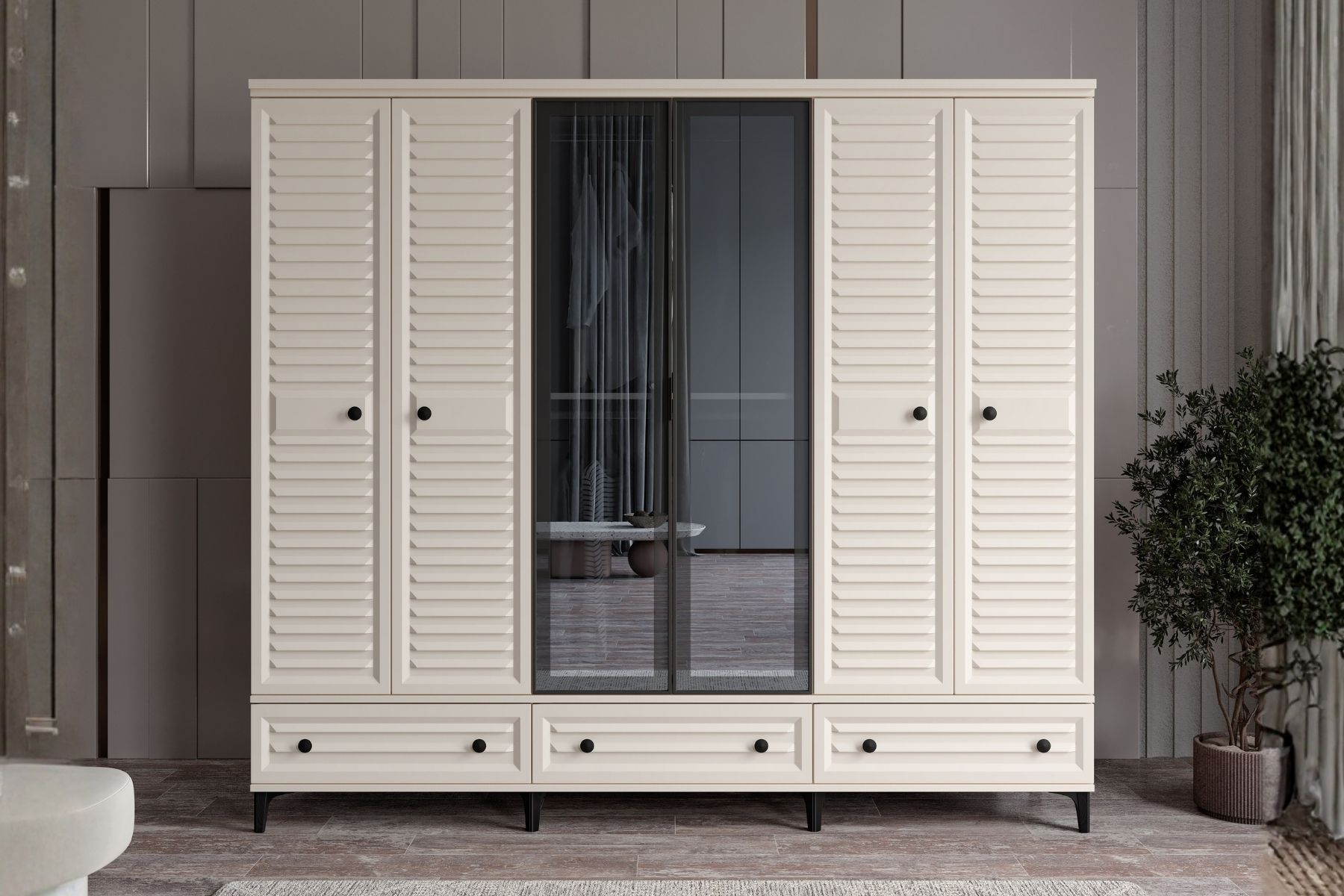 Risk Moon 6 Kapılı Camlı Gardırop 