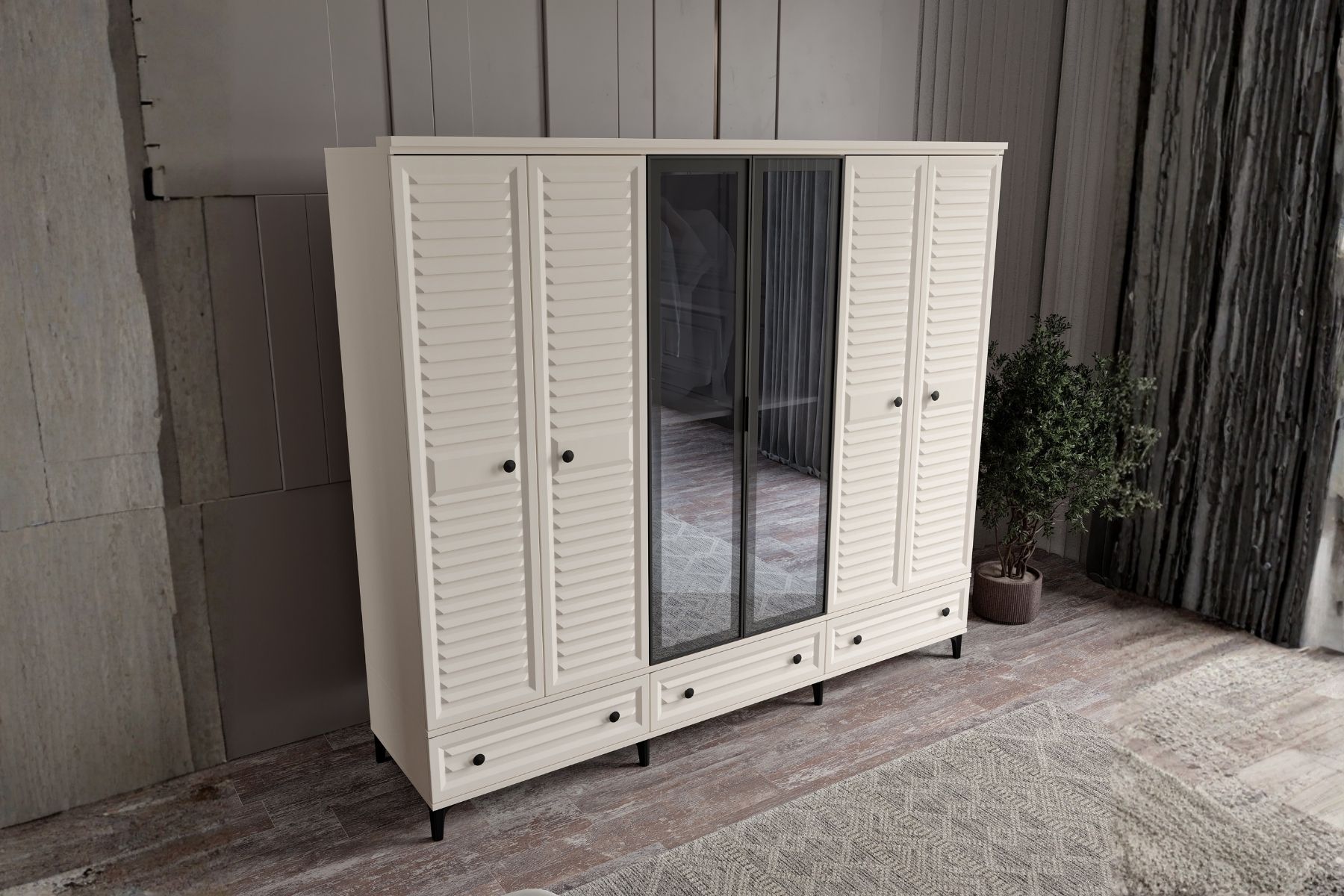 Risk Moon 6 Kapılı Camlı Gardırop 