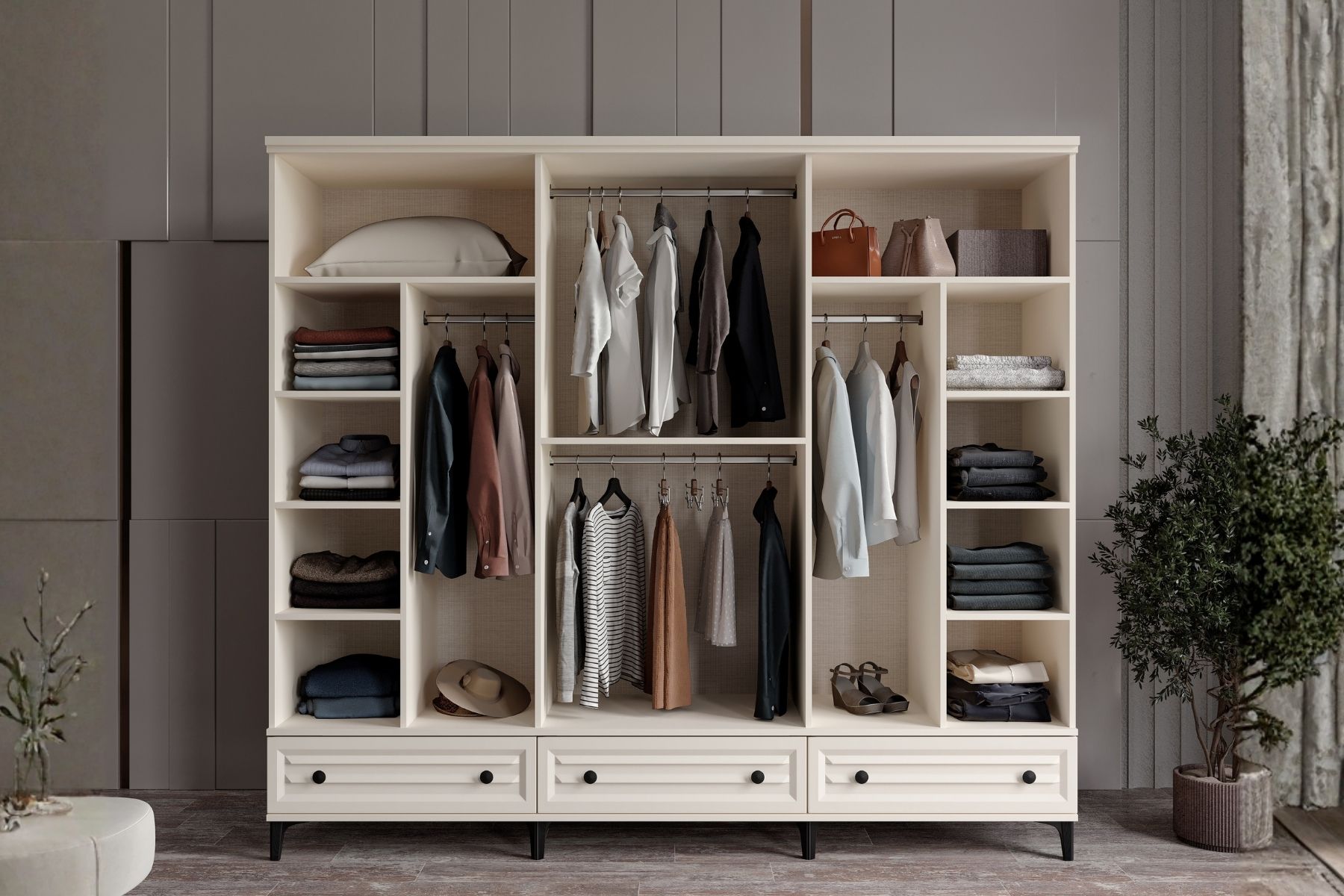 Risk Moon 6 Kapılı Camlı Gardırop 