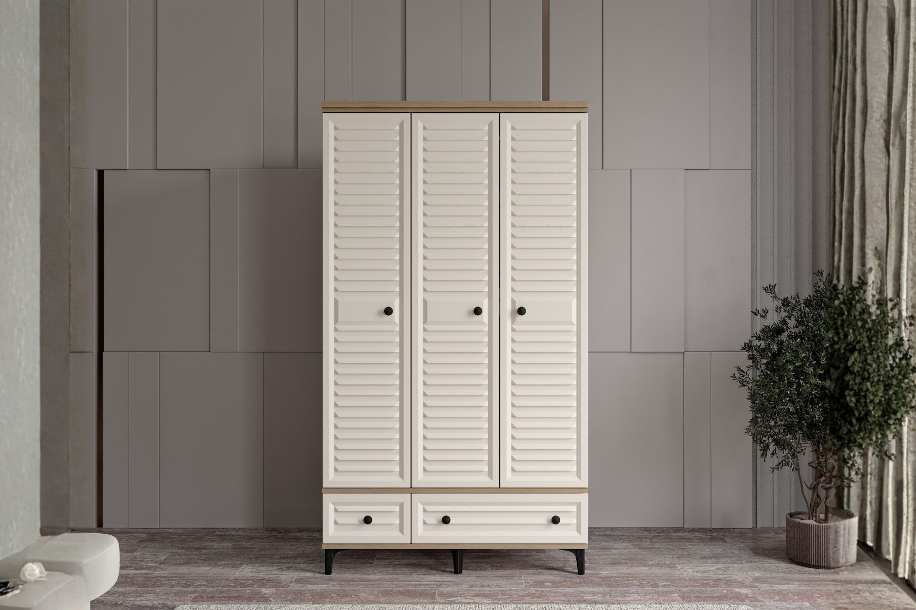 Risk Walnut 3 Kapılı Gardırop 