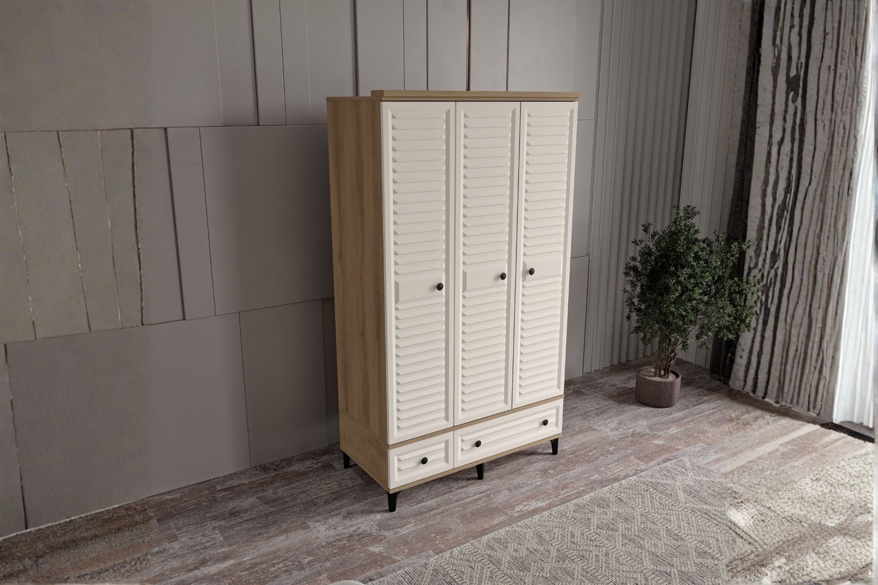 Risk Walnut 3 Kapılı Gardırop 