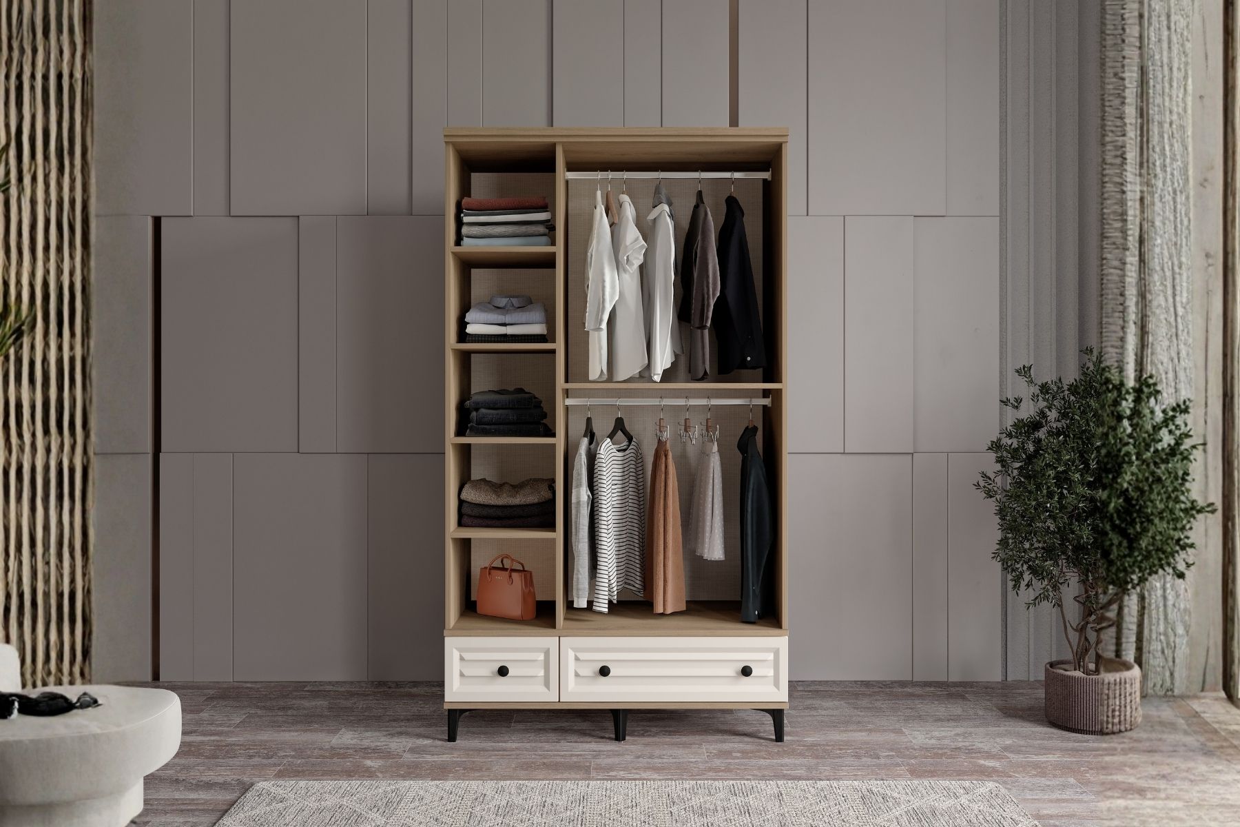 Risk Walnut 3 Kapılı Gardırop 