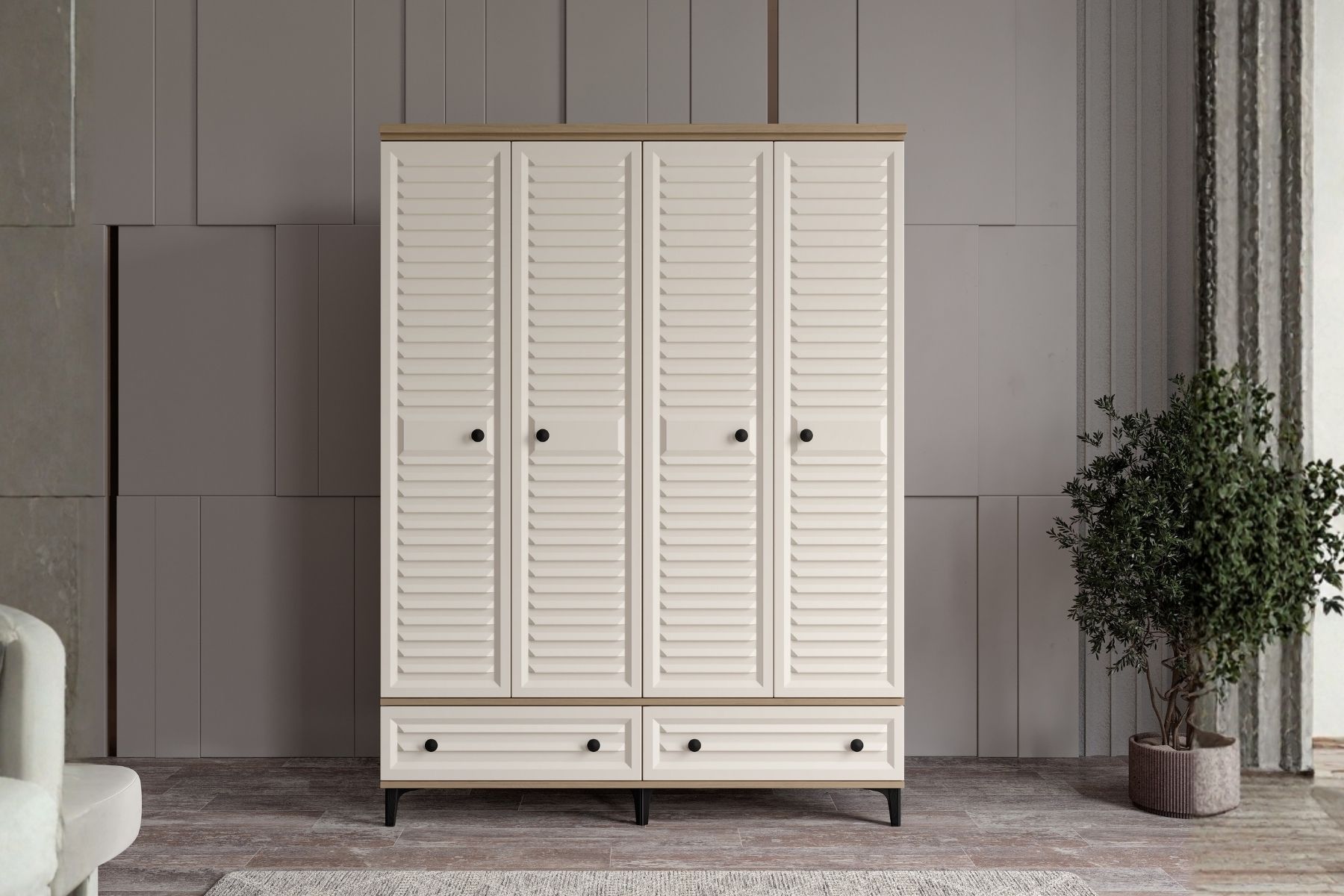 Risk Walnut 4 Kapılı Gardırop 