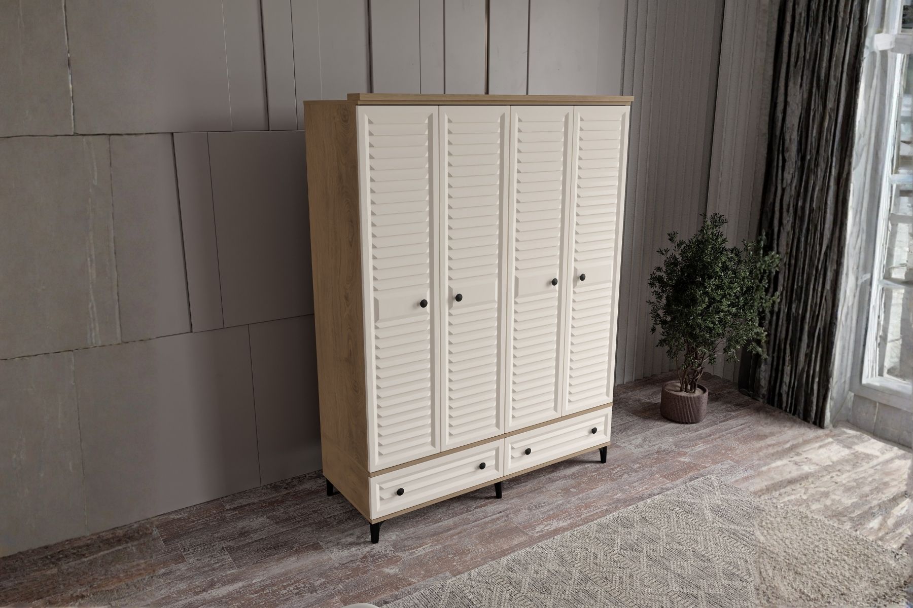 Risk Walnut 4 Kapılı Gardırop 