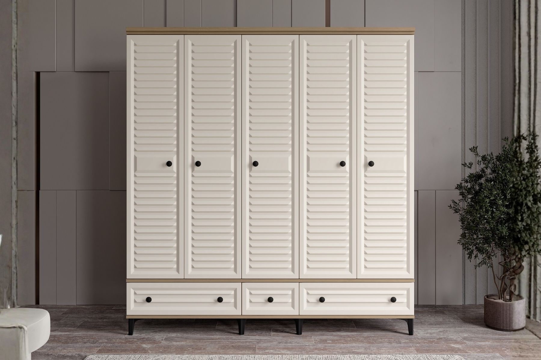 Risk Walnut 5 Kapılı Gardırop 