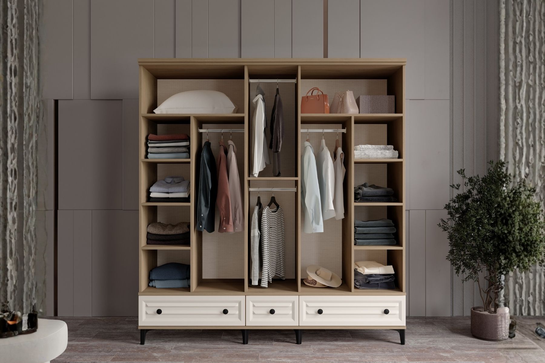 Risk Walnut 5 Kapılı Gardırop 