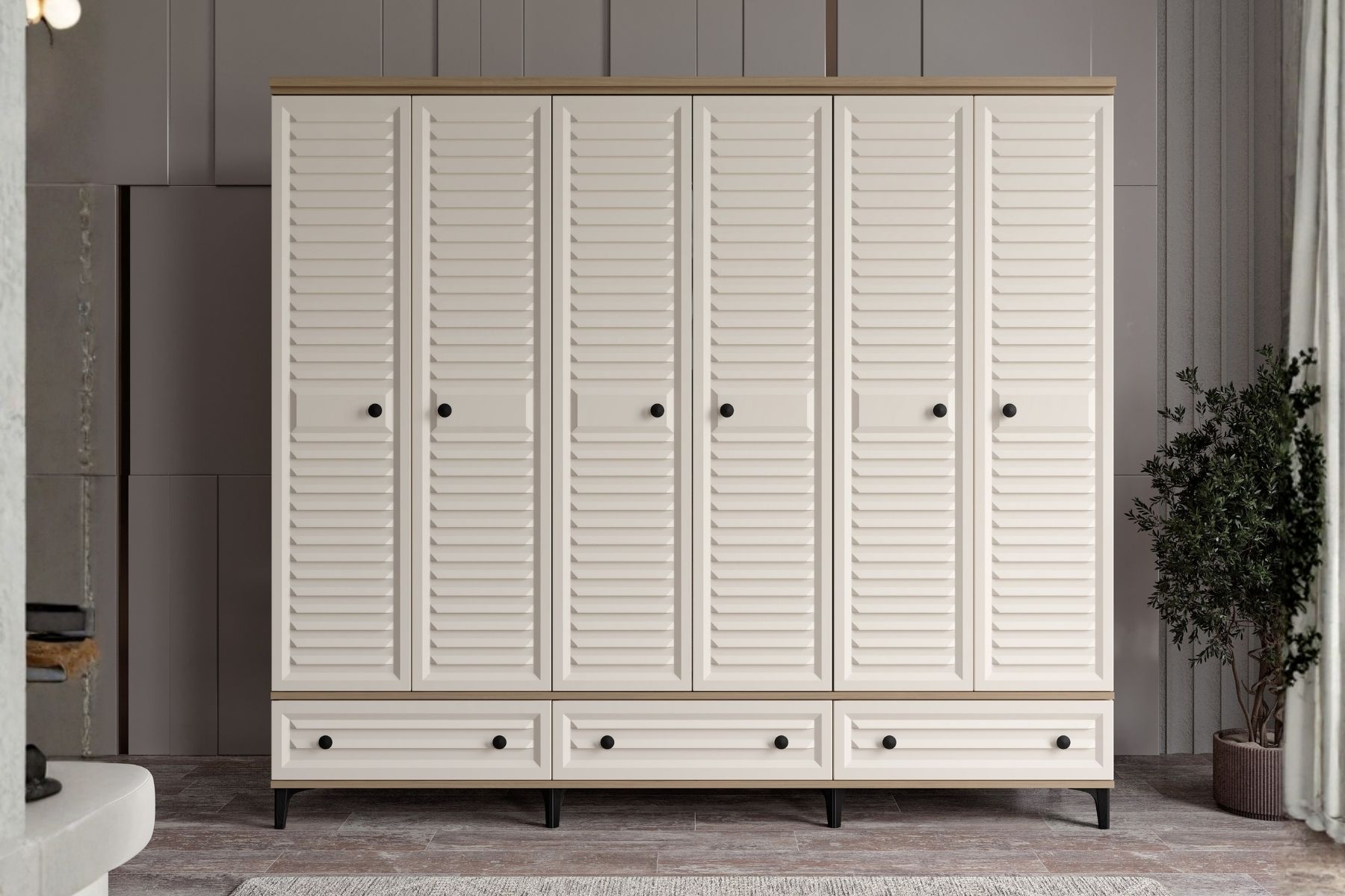 Risk Walnut 6 Kapılı Gardırop 