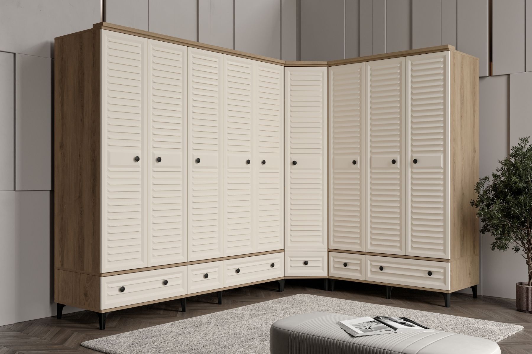 Risk Walnut Köşe Gardırop 