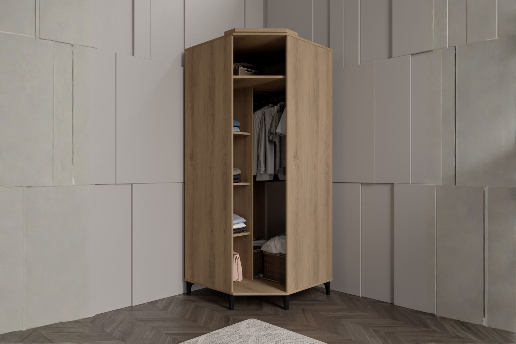 Risk Walnut Köşe Gardırop 