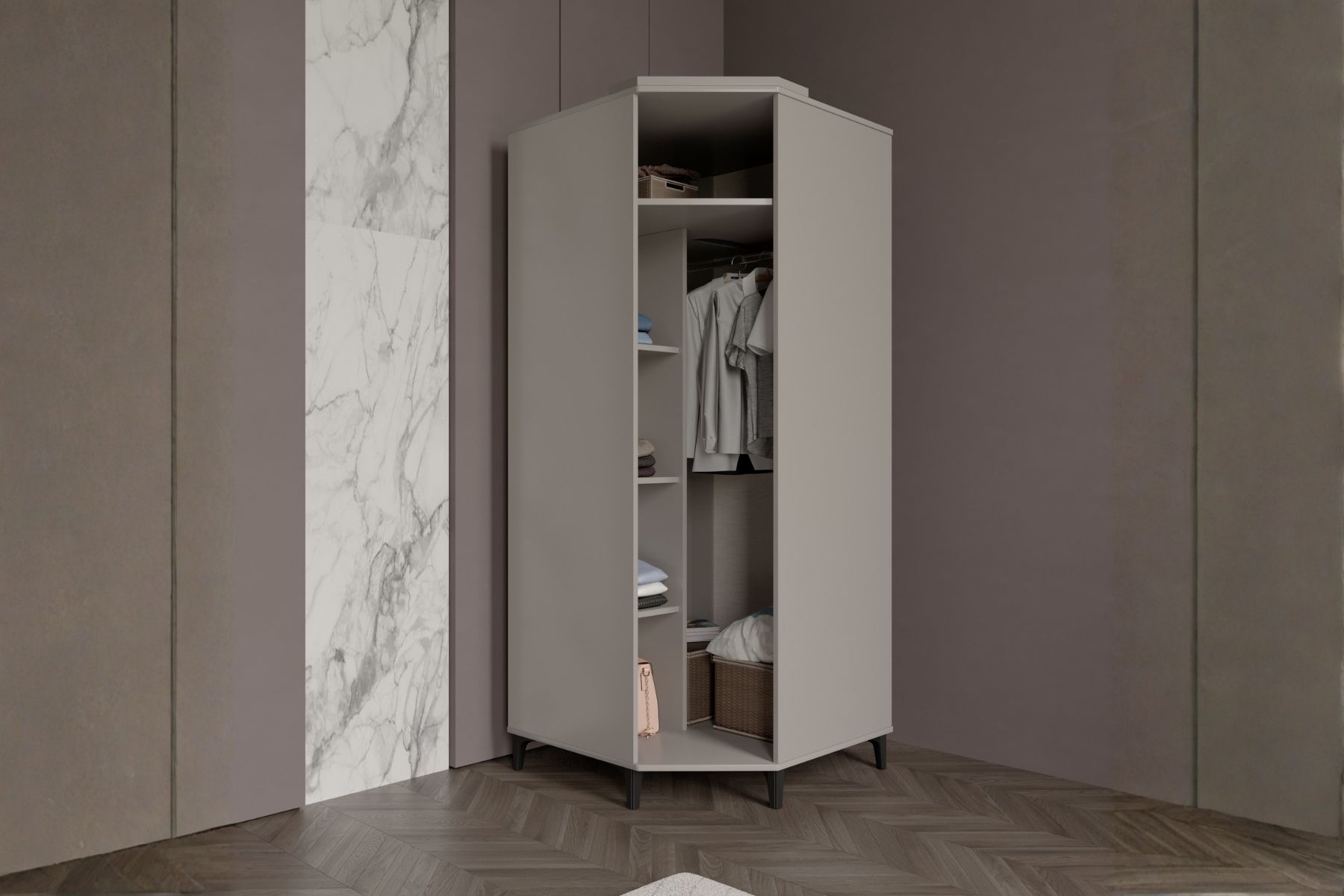 Cast Walnut Köşe Gardırop 