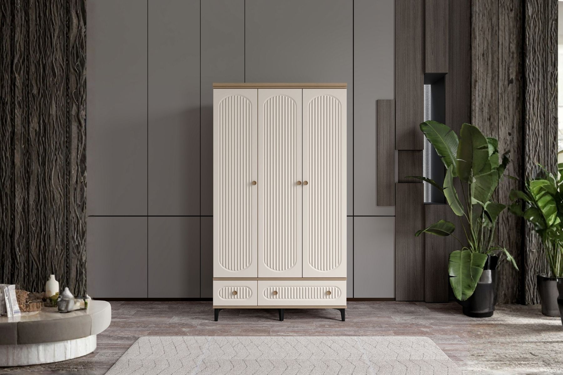 Cast Walnut 3 Kapılı Gardırop 