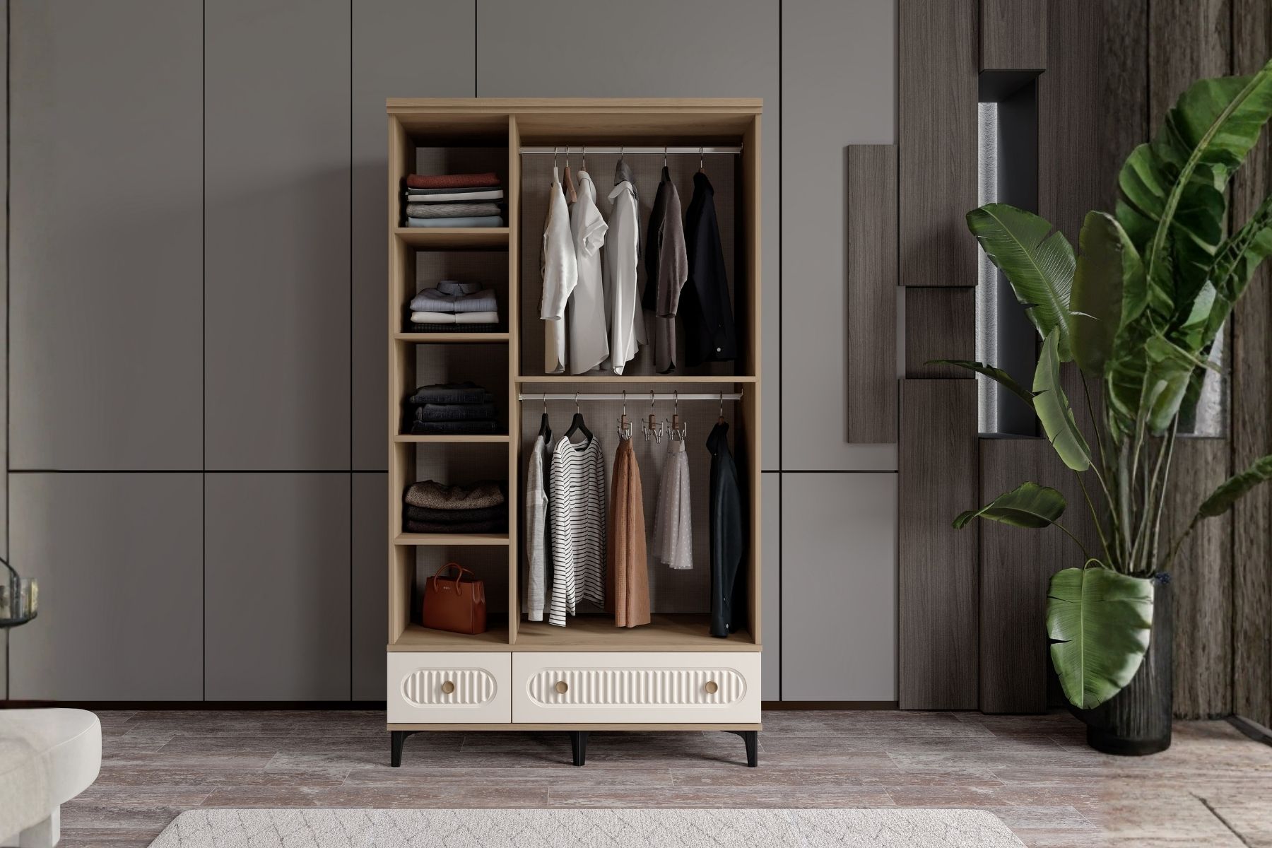 Cast Walnut 3 Kapılı Gardırop 