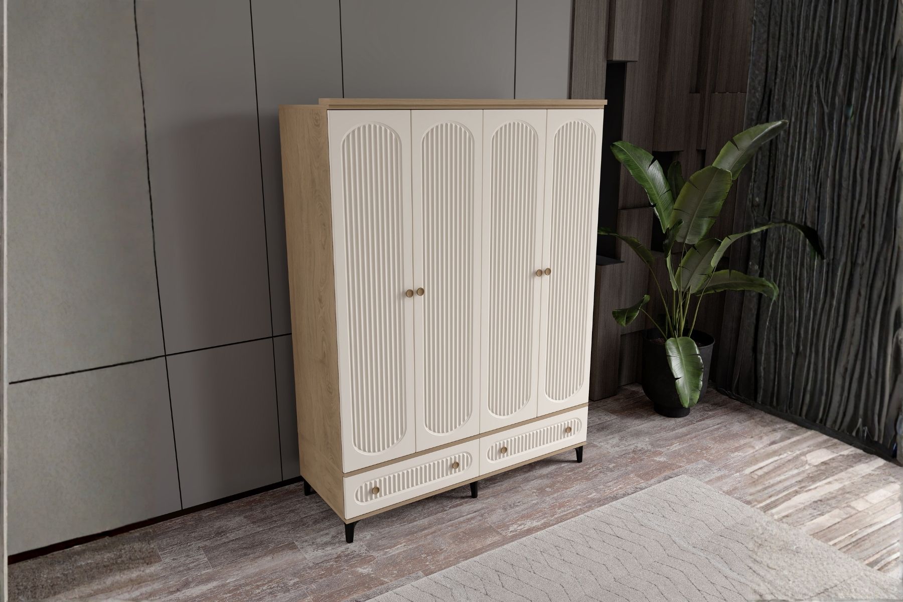 Cast Walnut 4 Kapılı Gardırop 