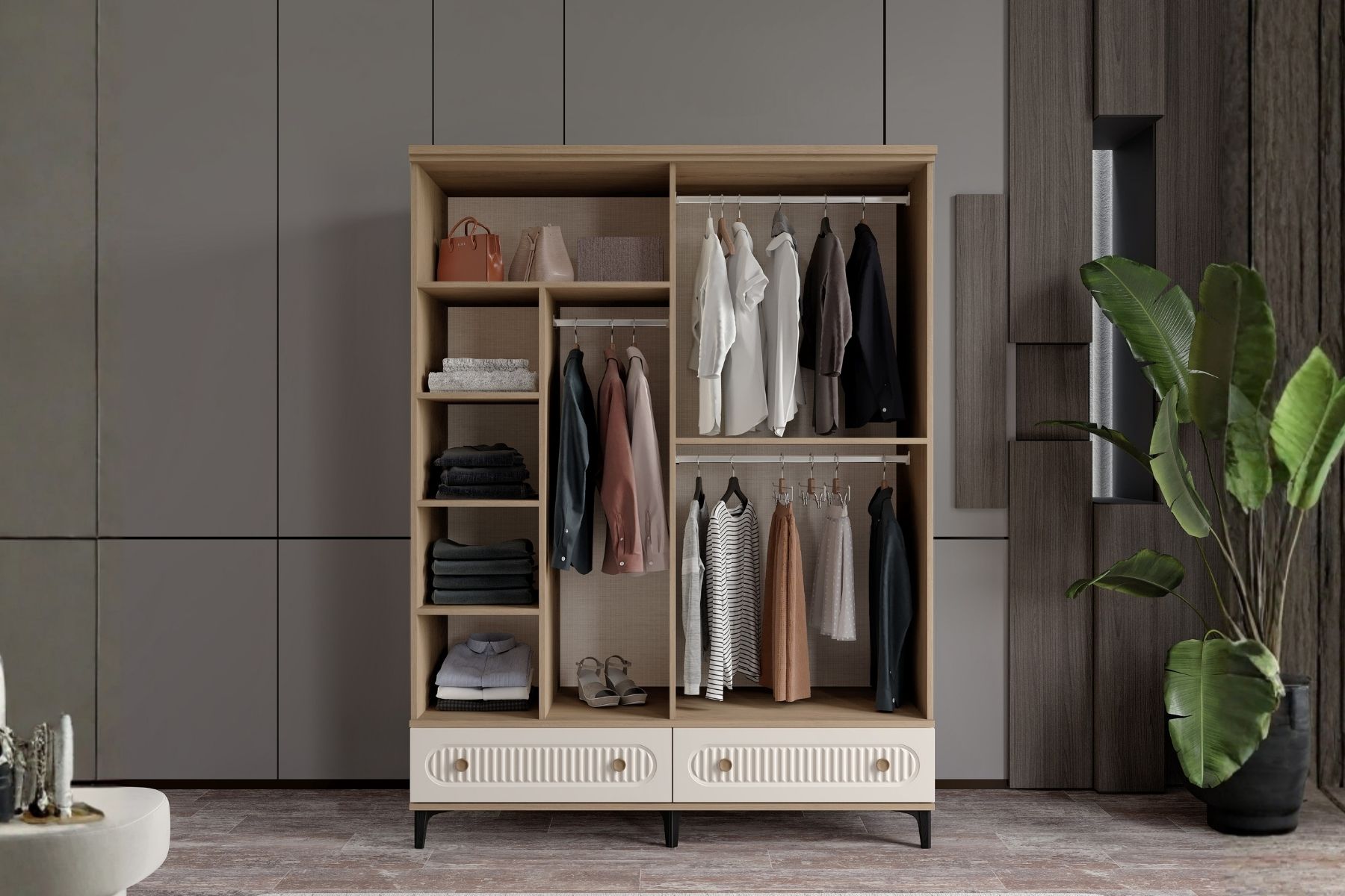 Cast Walnut 4 Kapılı Gardırop 