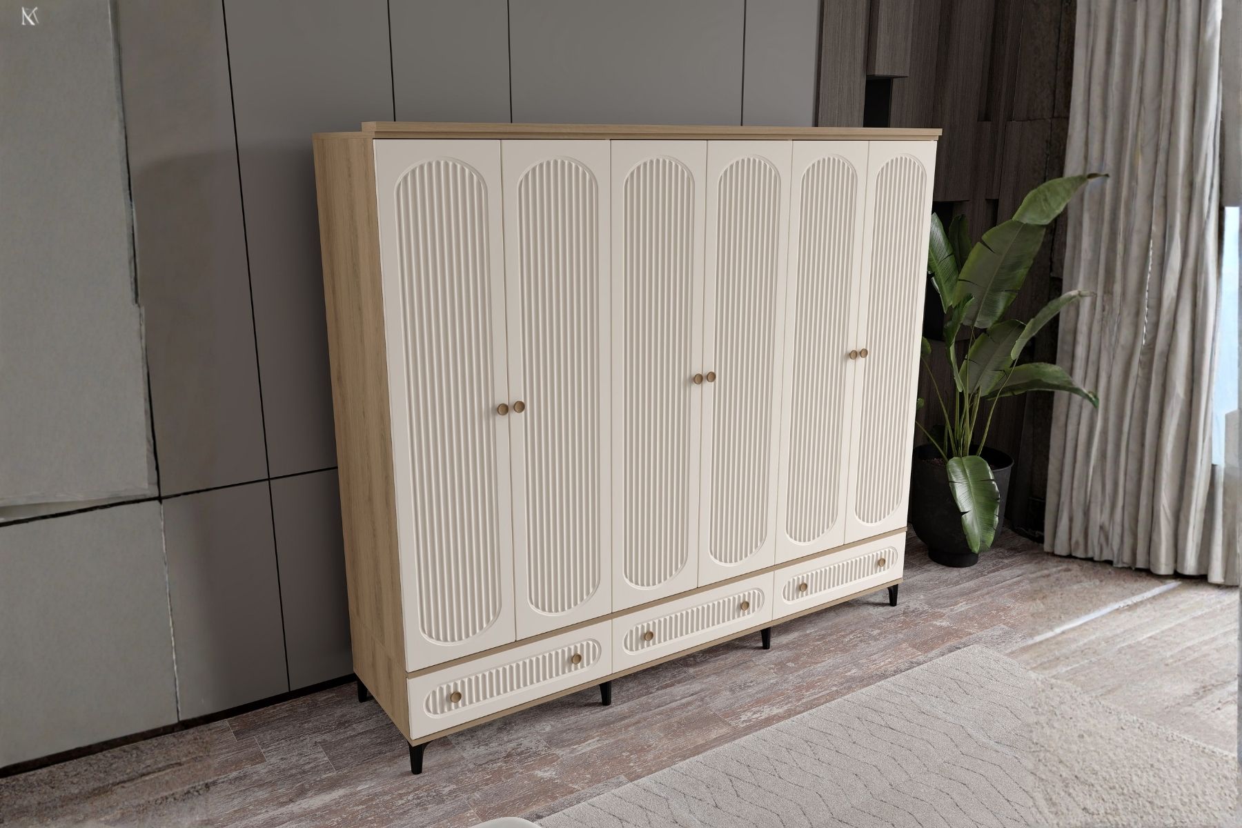 Cast Walnut 6 Kapılı Gardırop 