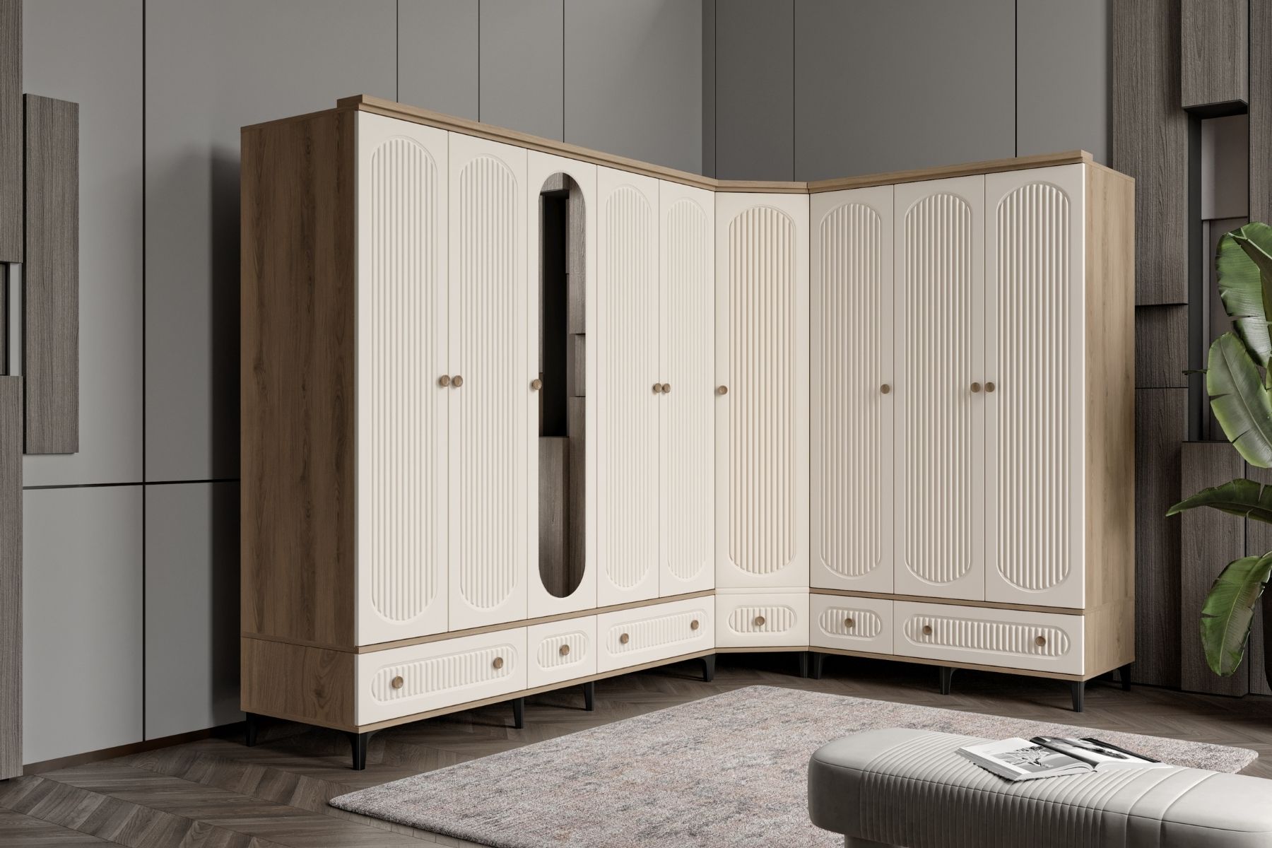 Cast Walnut Köşe Gardırop 