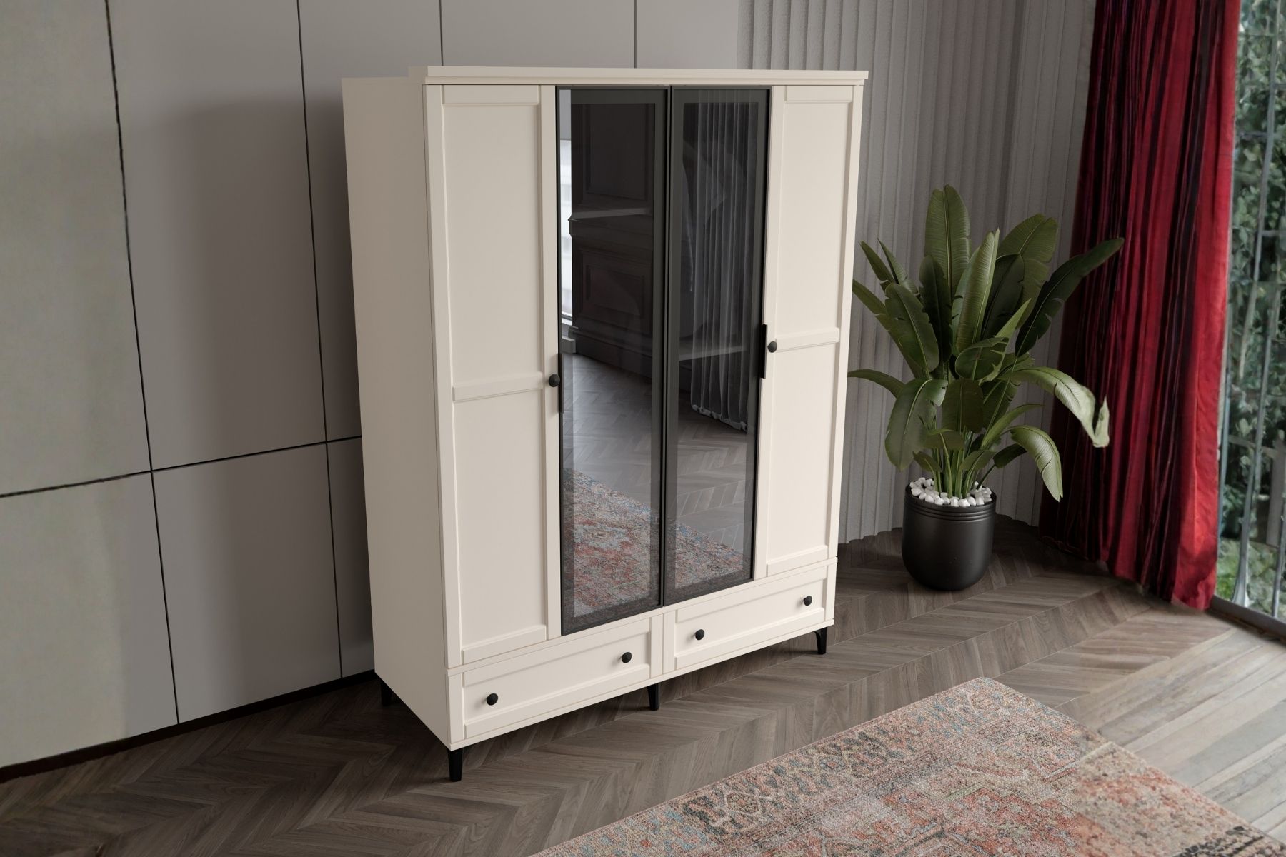 Duns Moon 4 Kapılı Camlı Gardırop 