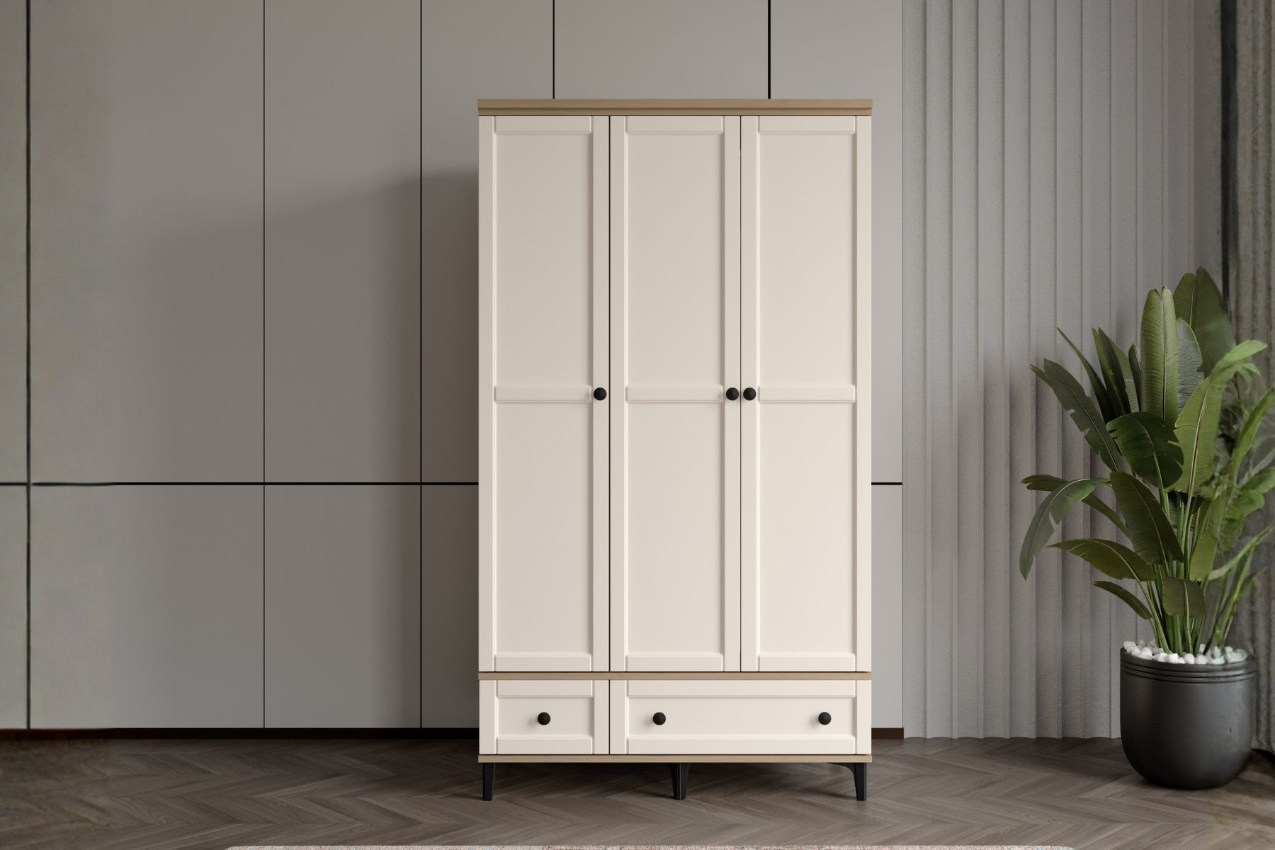 Duns Walnut 3 Kapılı Gardırop 