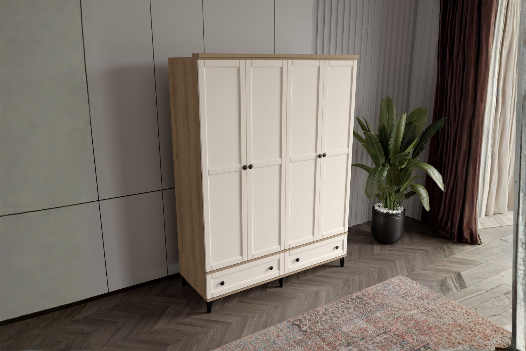 Duns Walnut 4 Kapılı Gardırop 