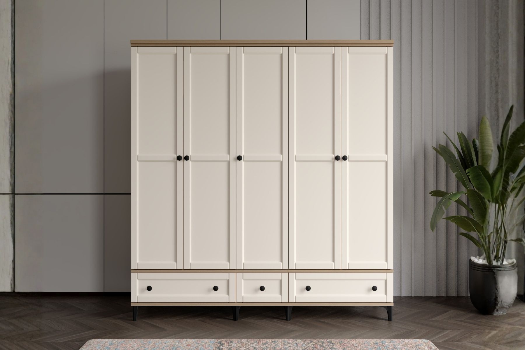 Duns Walnut 5 Kapılı Gardırop 