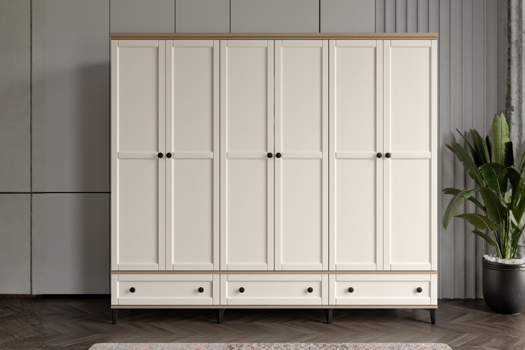 Duns Walnut 6 Kapılı Gardırop 