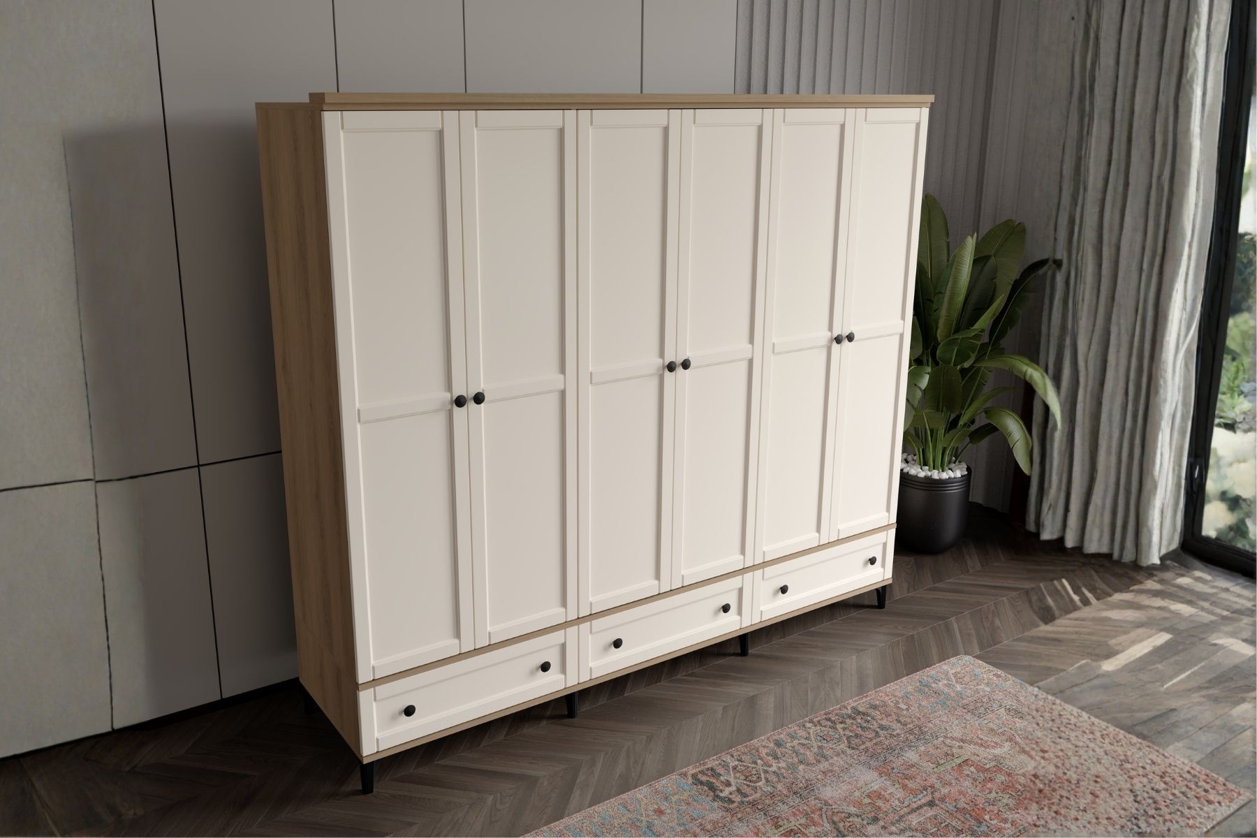 Duns Walnut 6 Kapılı Gardırop 