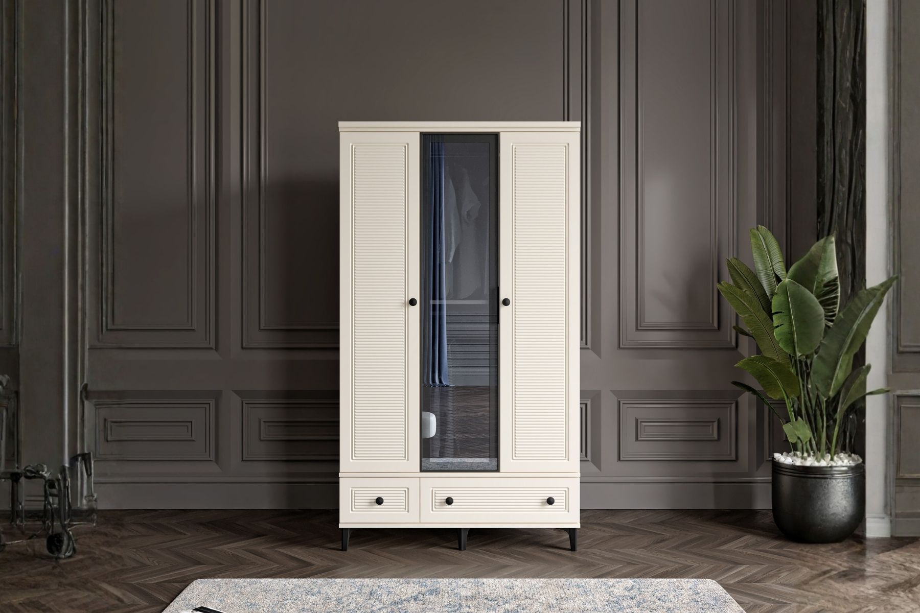 Zare Moon 3 Kapılı Camlı Gardırop