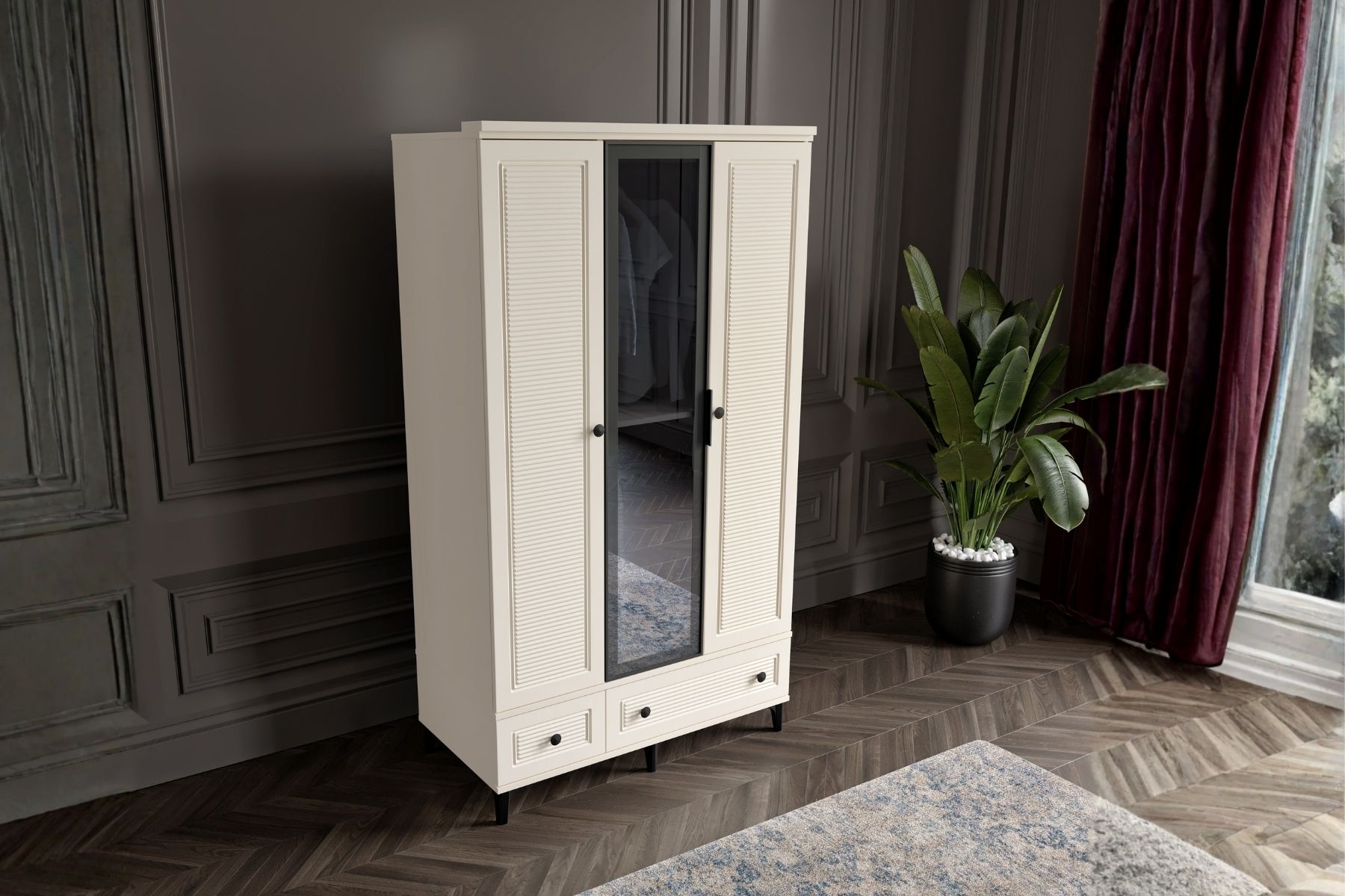 Zare Moon 3 Kapılı Camlı Gardırop