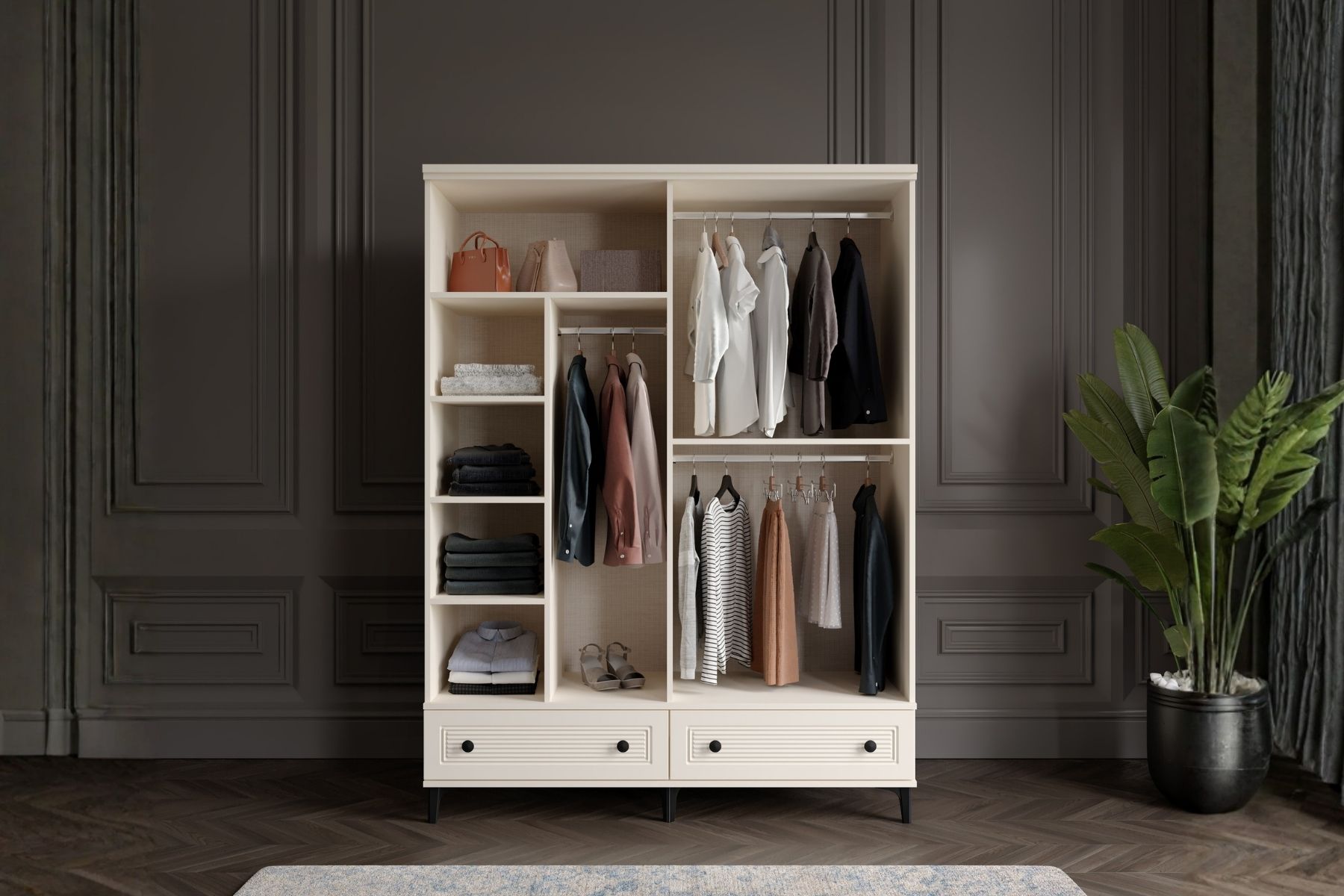 Zare Moon 4 Kapılı Camlı Gardırop