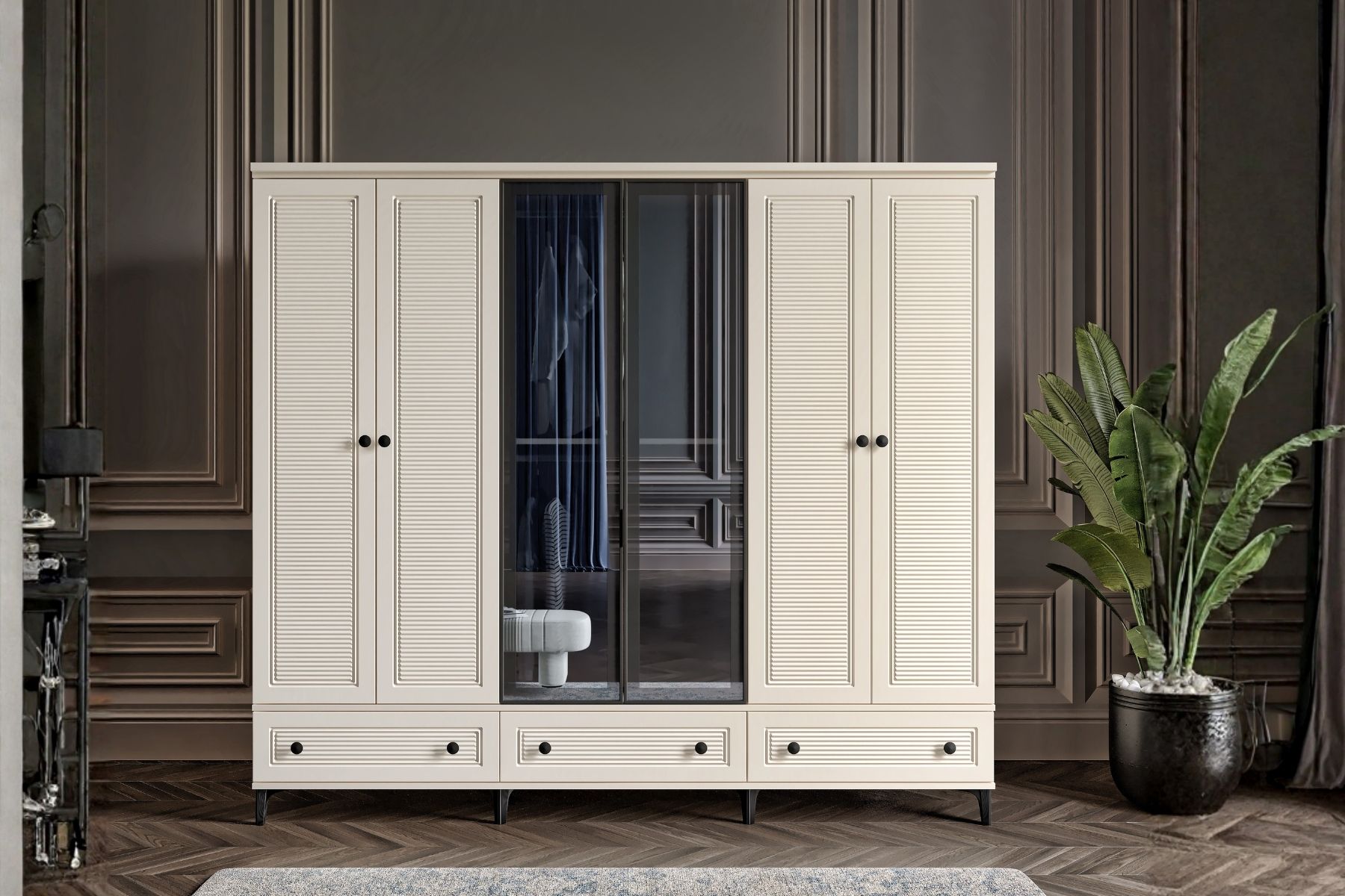 Zare Moon 6 Kapılı Camlı Gardırop