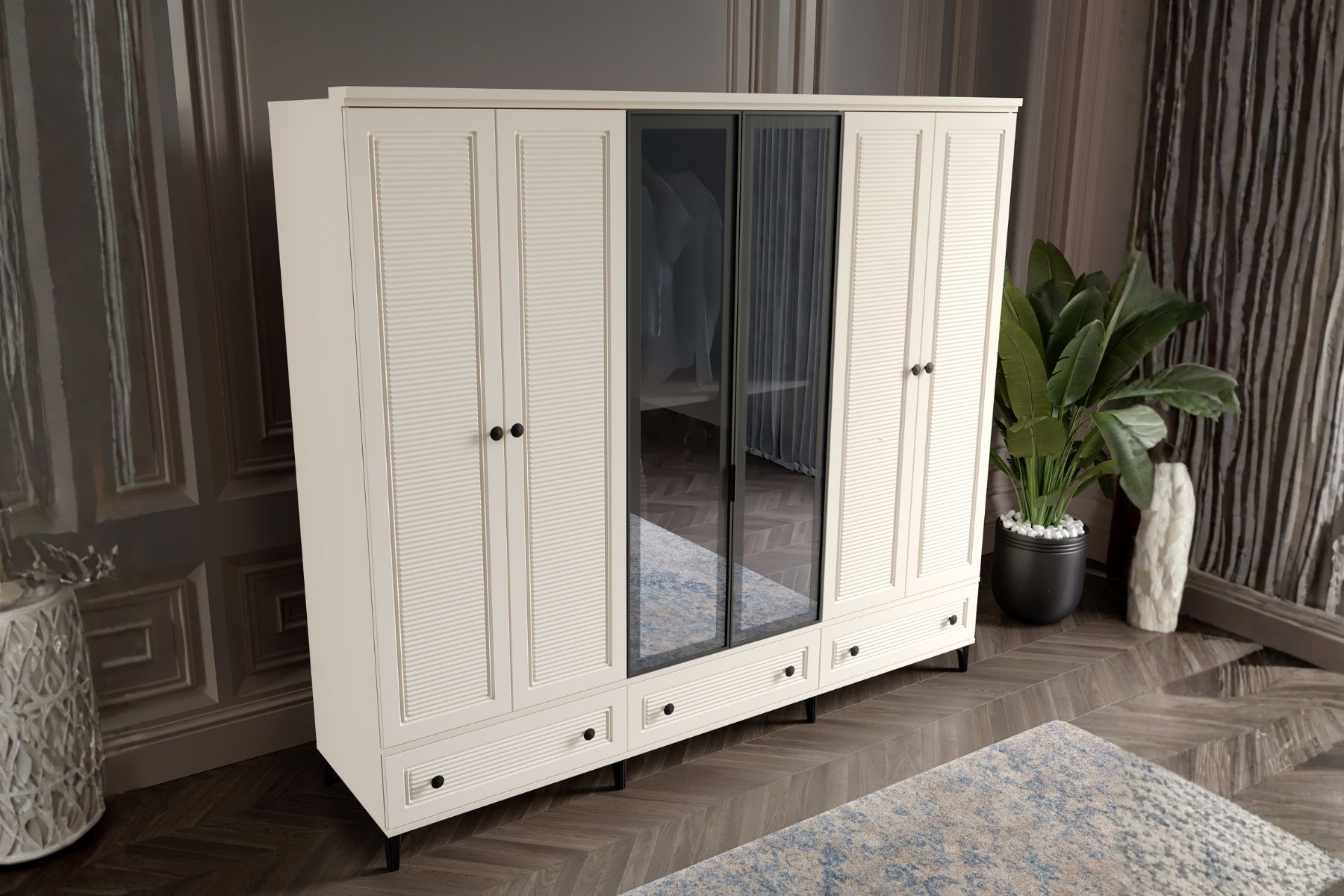 Zare Moon 6 Kapılı Camlı Gardırop