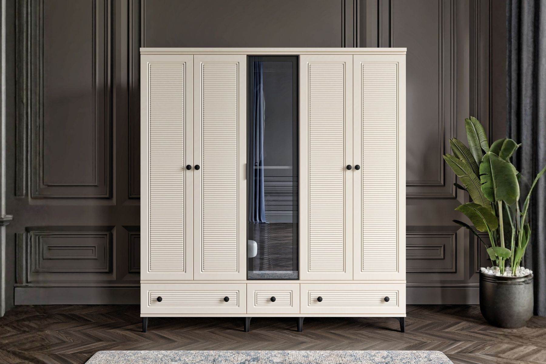 Zare Moon 5 Kapılı Camlı Gardırop