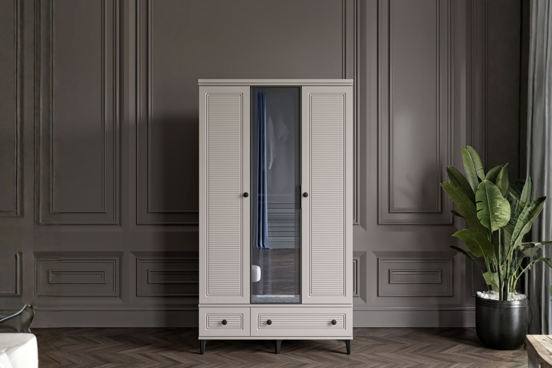 Zare Sand 3 Kapılı Camlı Gardırop