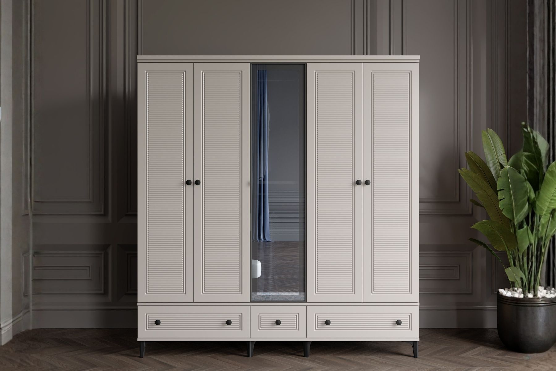 Zare Sand 5 Kapılı Camlı Gardırop