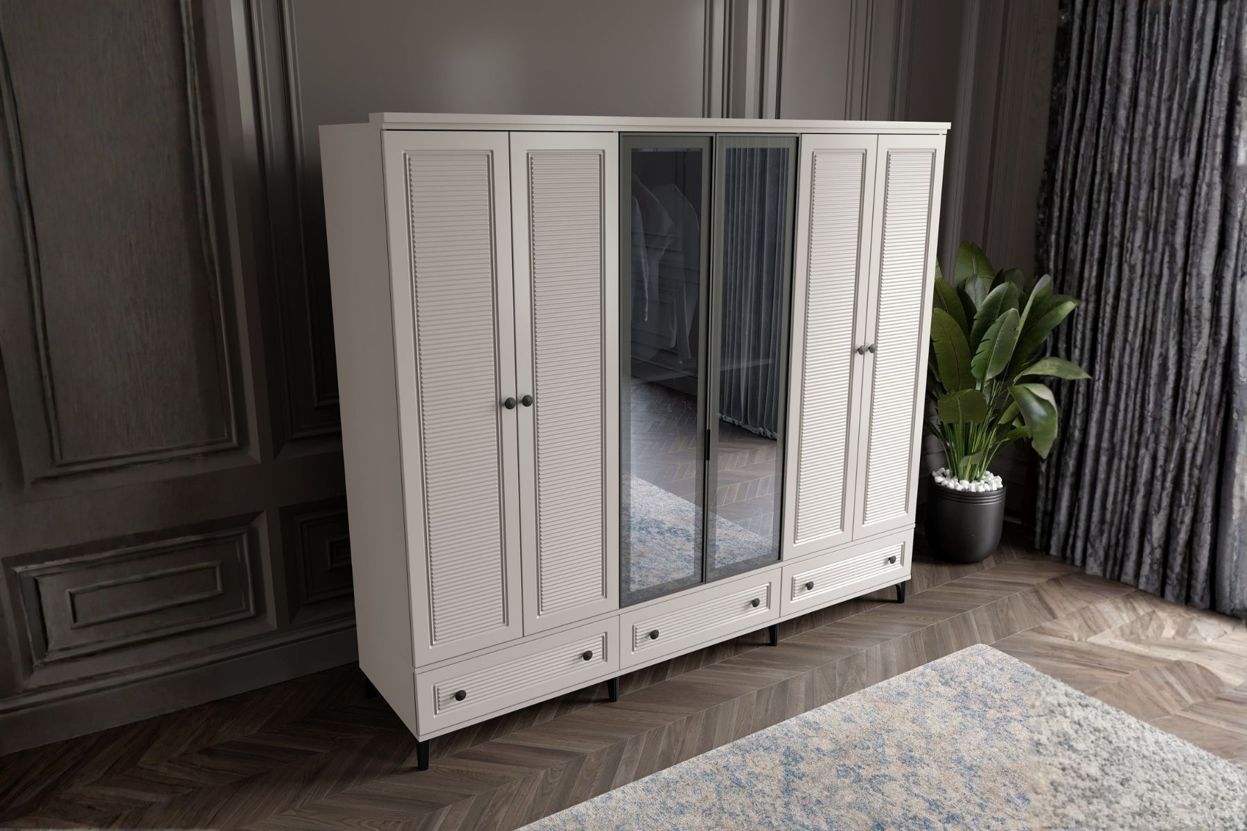 Zare Sand 6 Kapılı Camlı Gardırop