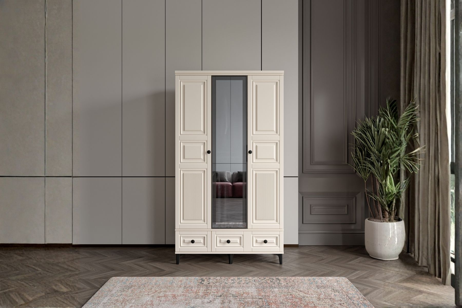 Merz Moon 3 Kapılı Camlı Gardırop 