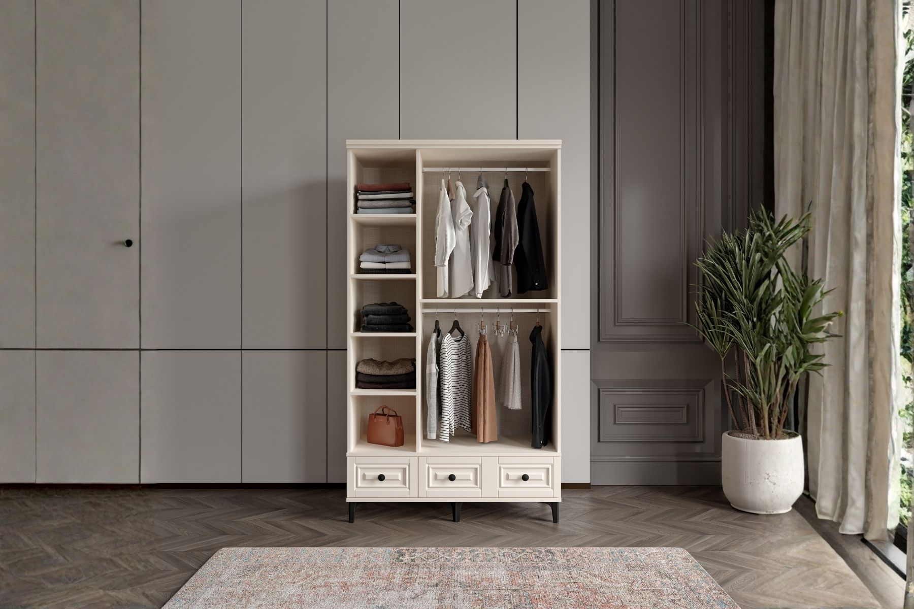 Merz Moon 3 Kapılı Camlı Gardırop 