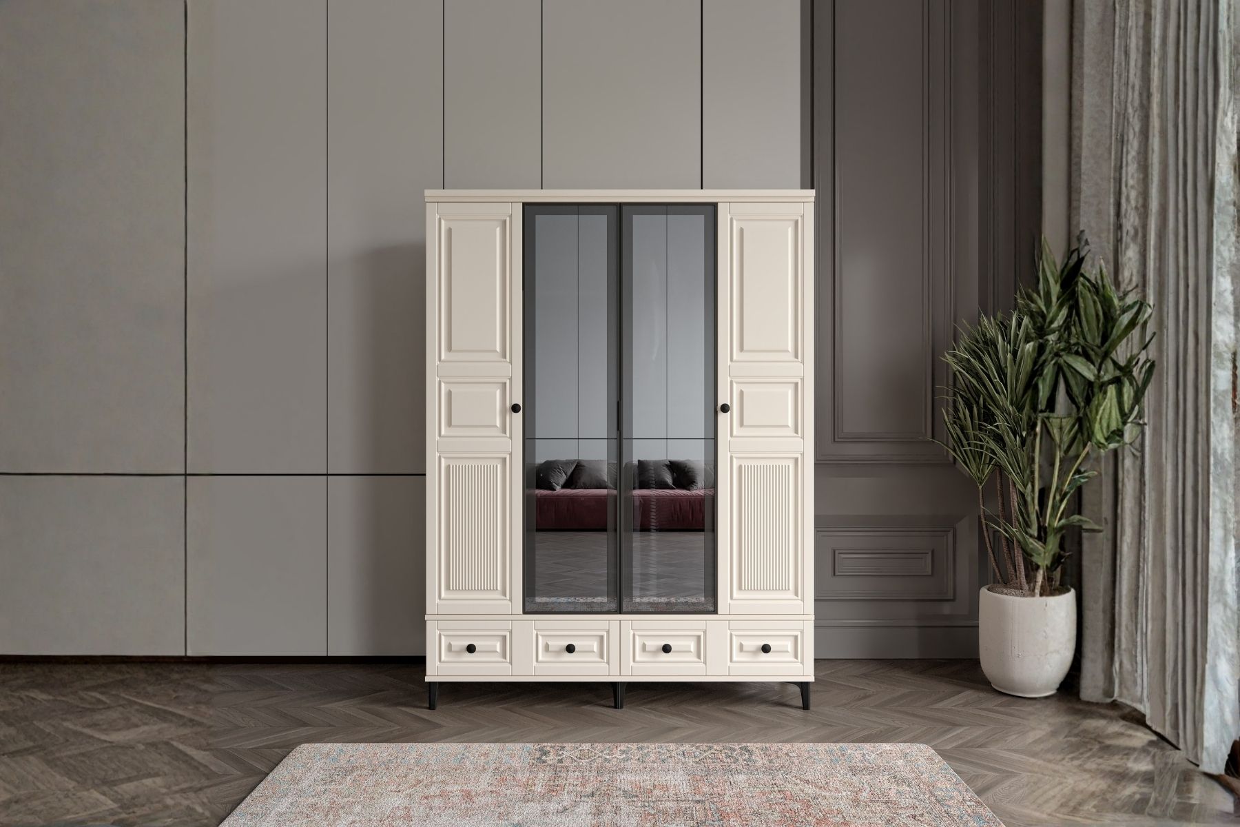 Merz Moon 4 Kapılı Camlı Gardırop 