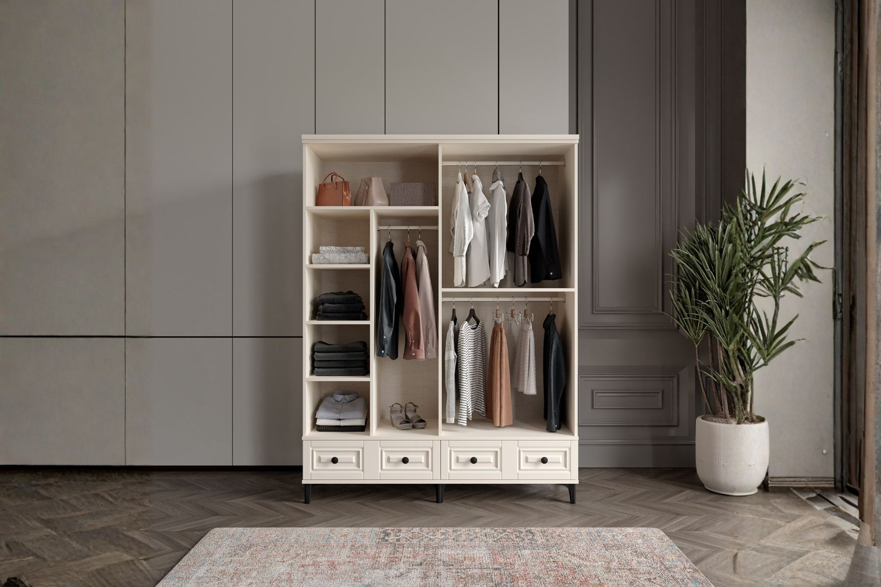 Merz Moon 4 Kapılı Camlı Gardırop 