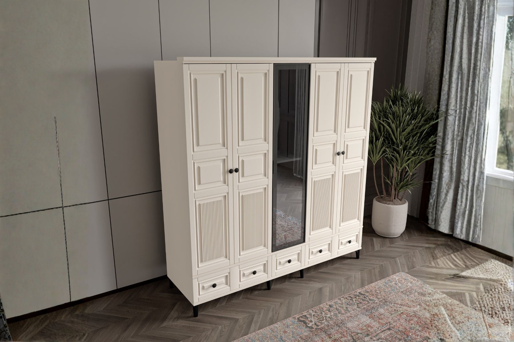 Merz Moon 5 Kapılı Camlı Gardırop 