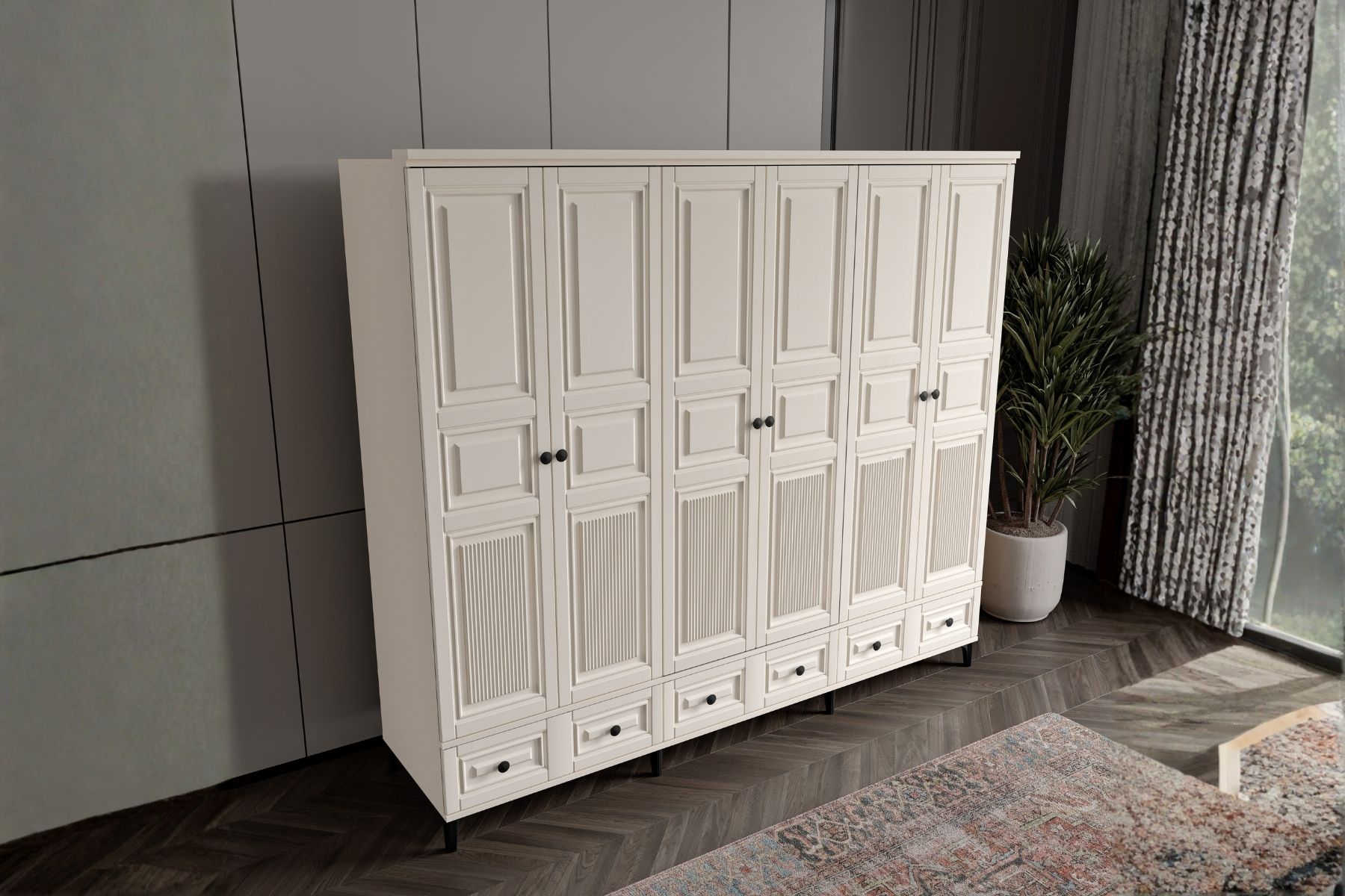 Merz Walnut 6 Kapılı Gardırop