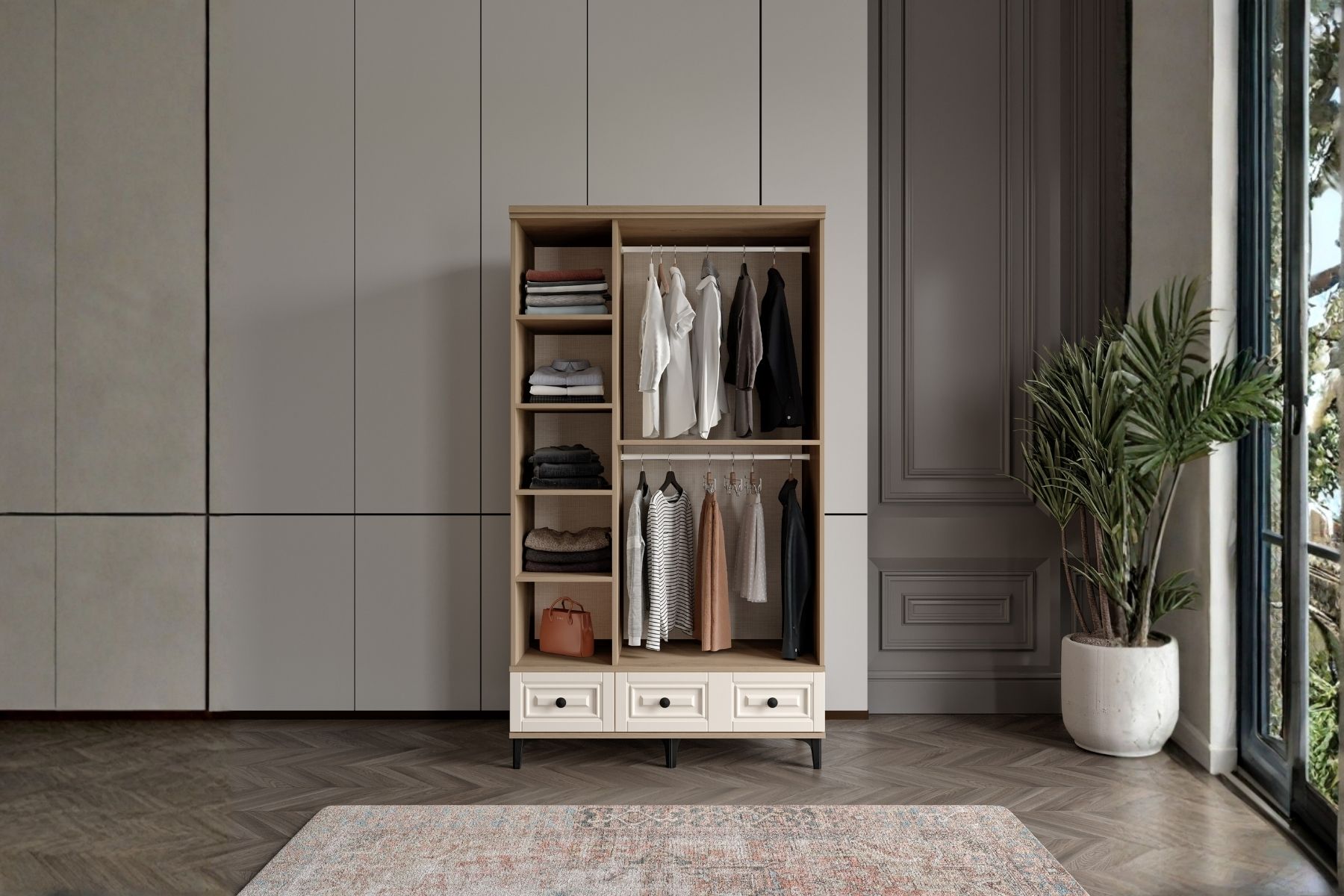 Merz Walnut 3 Kapılı Gardırop 