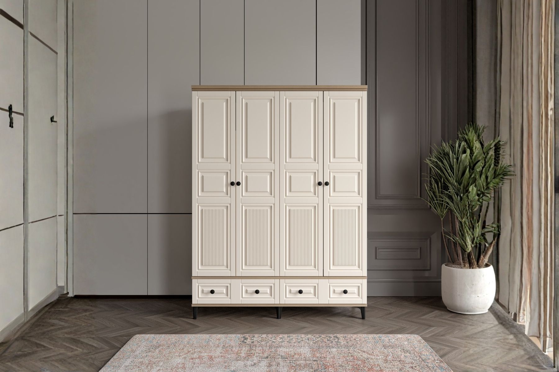 Merz Walnut 4 Kapılı Gardırop 