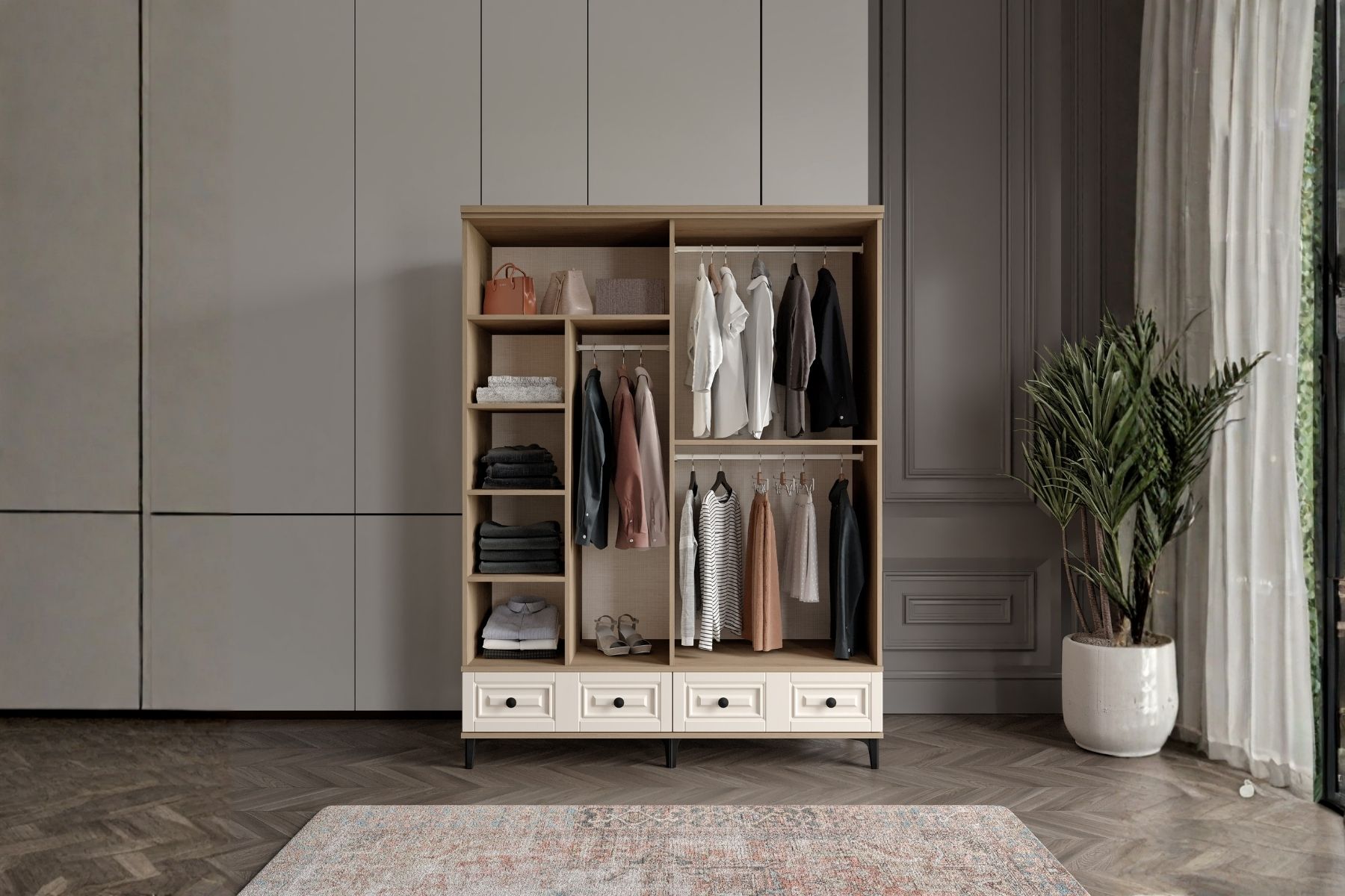 Merz Walnut 4 Kapılı Gardırop 